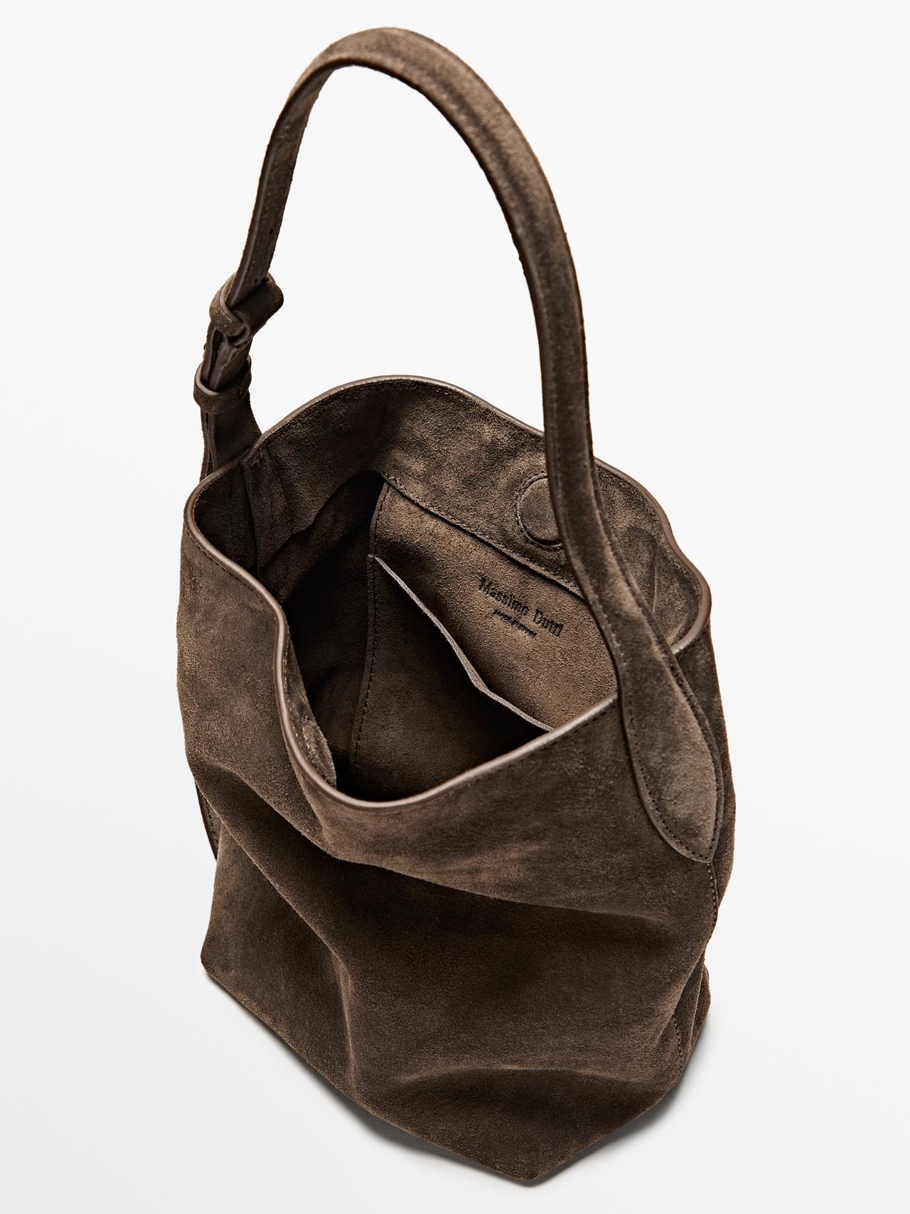 Split leather and leather mini bucket bag — MOLE BROWN