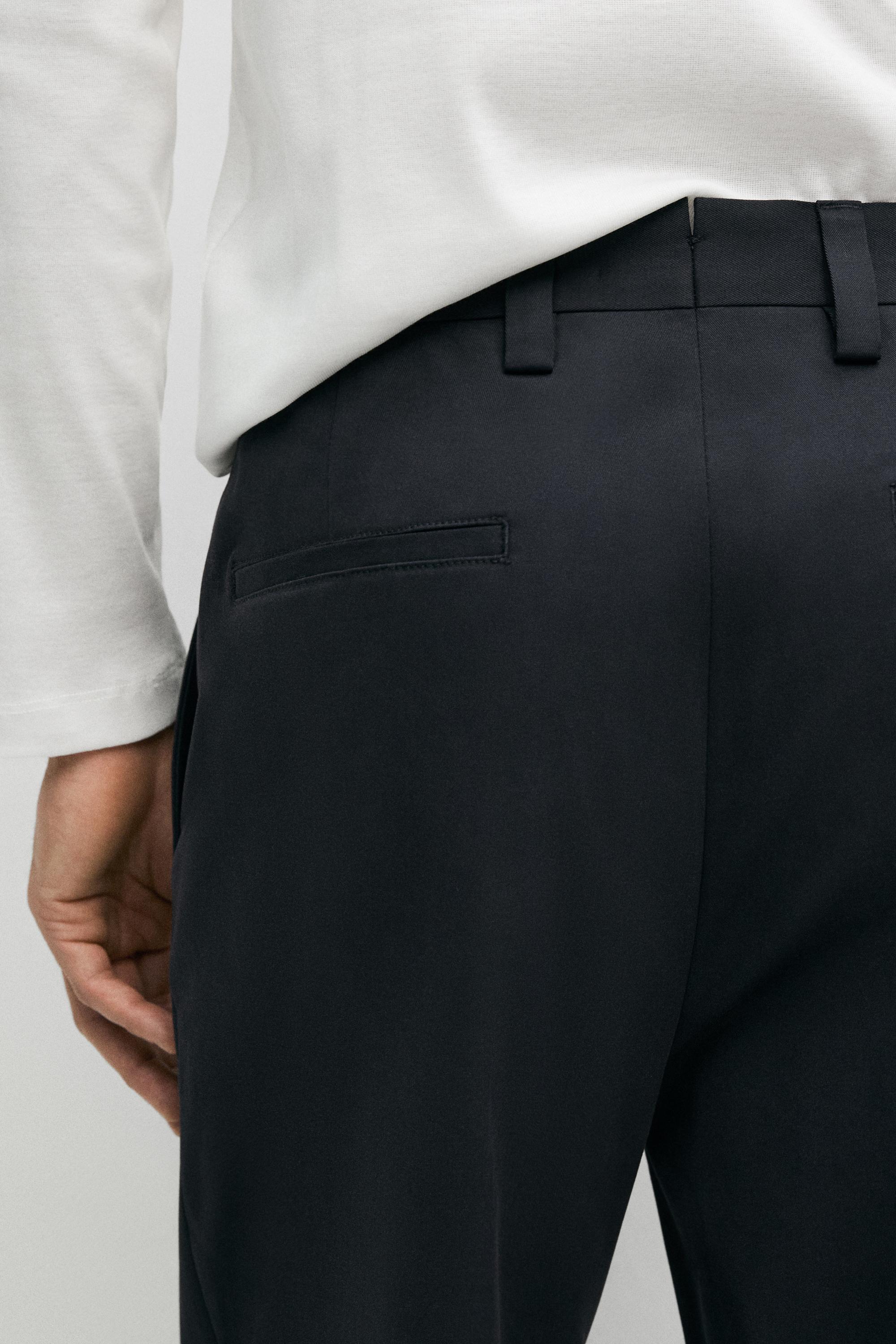 Cotton blend darted trousers — NAVY BLUE