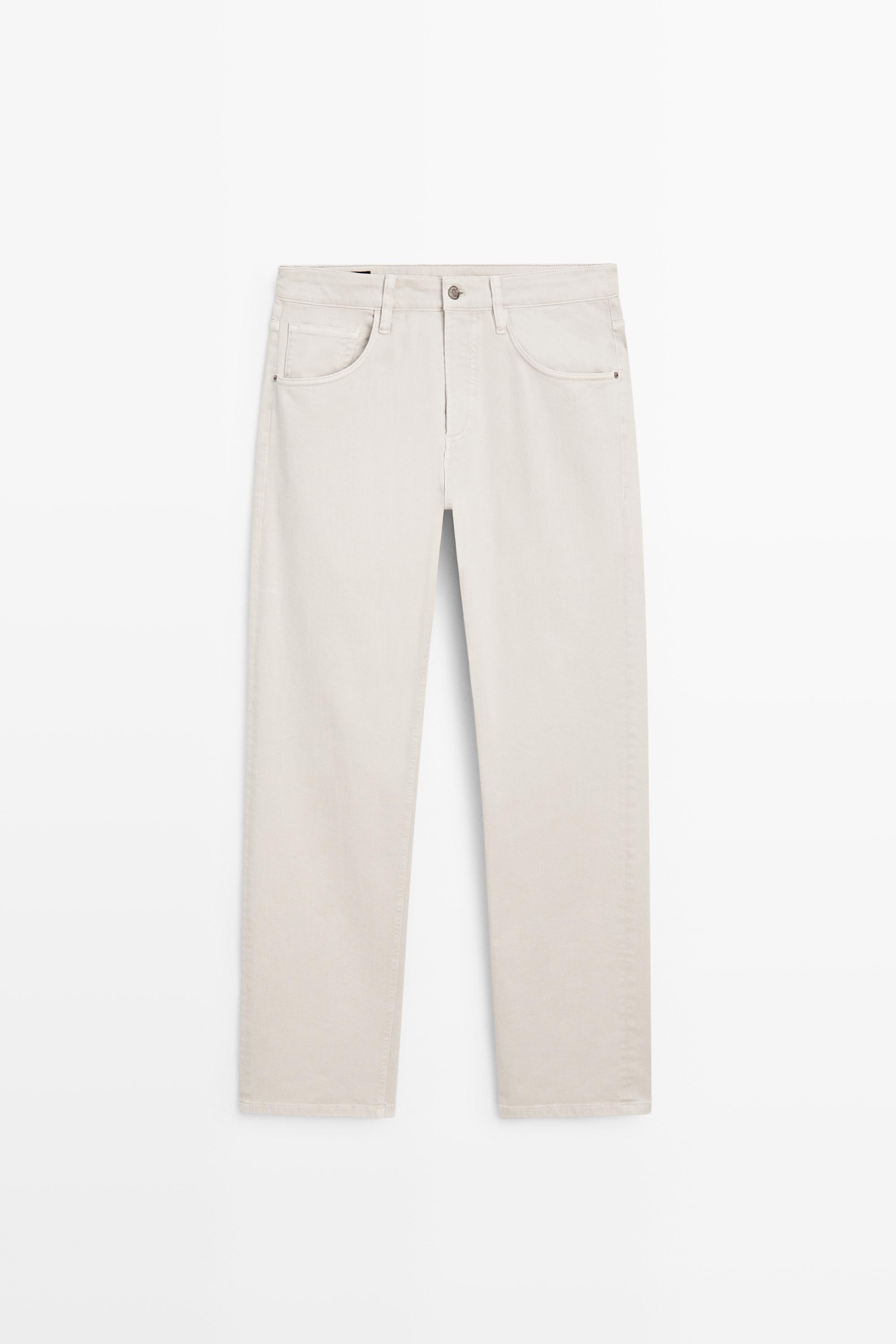 Lightweight tapered fit denim-effect trousers — STONE