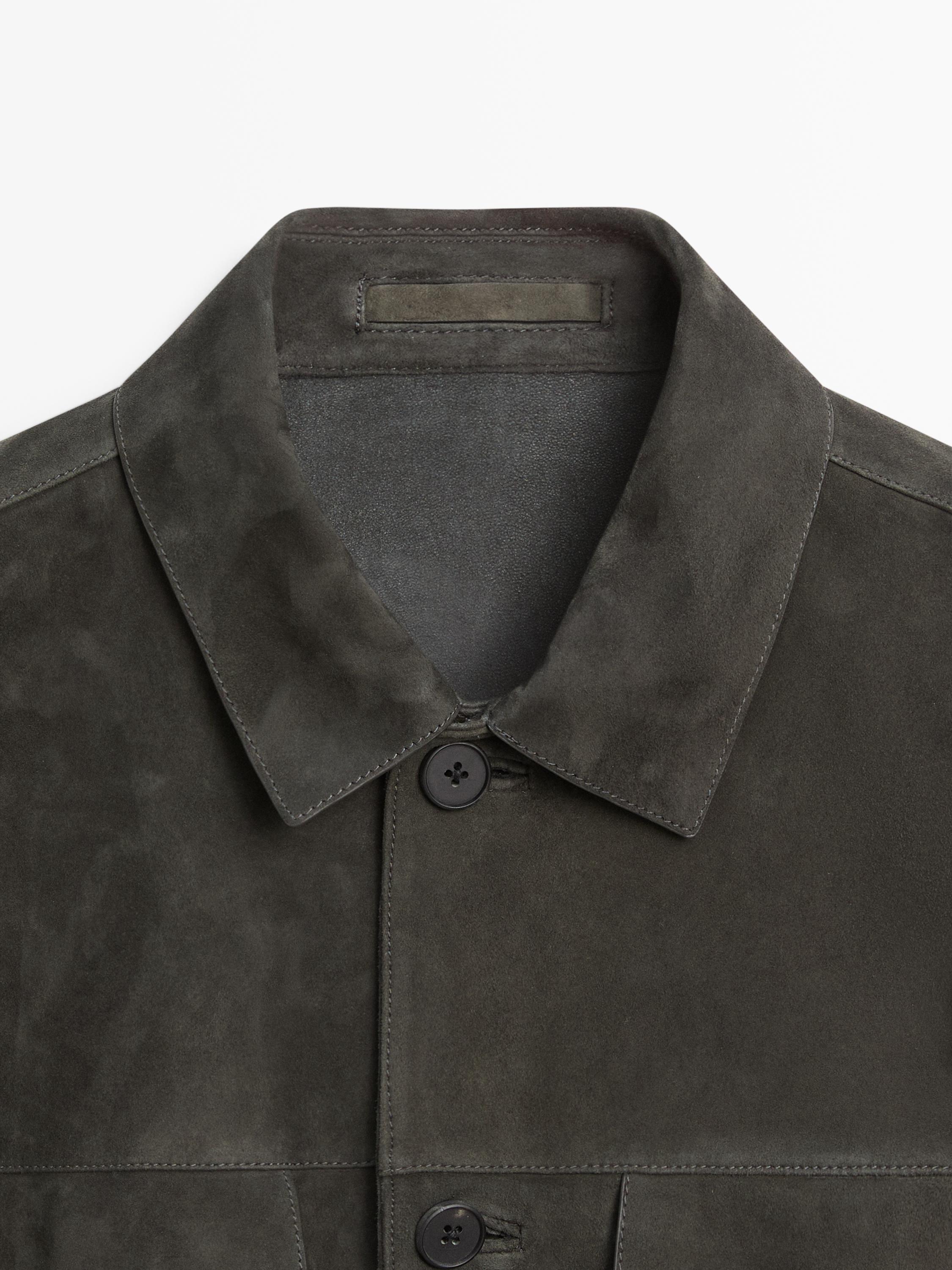 Suede leather jacket with pockets — BLUISH GREY