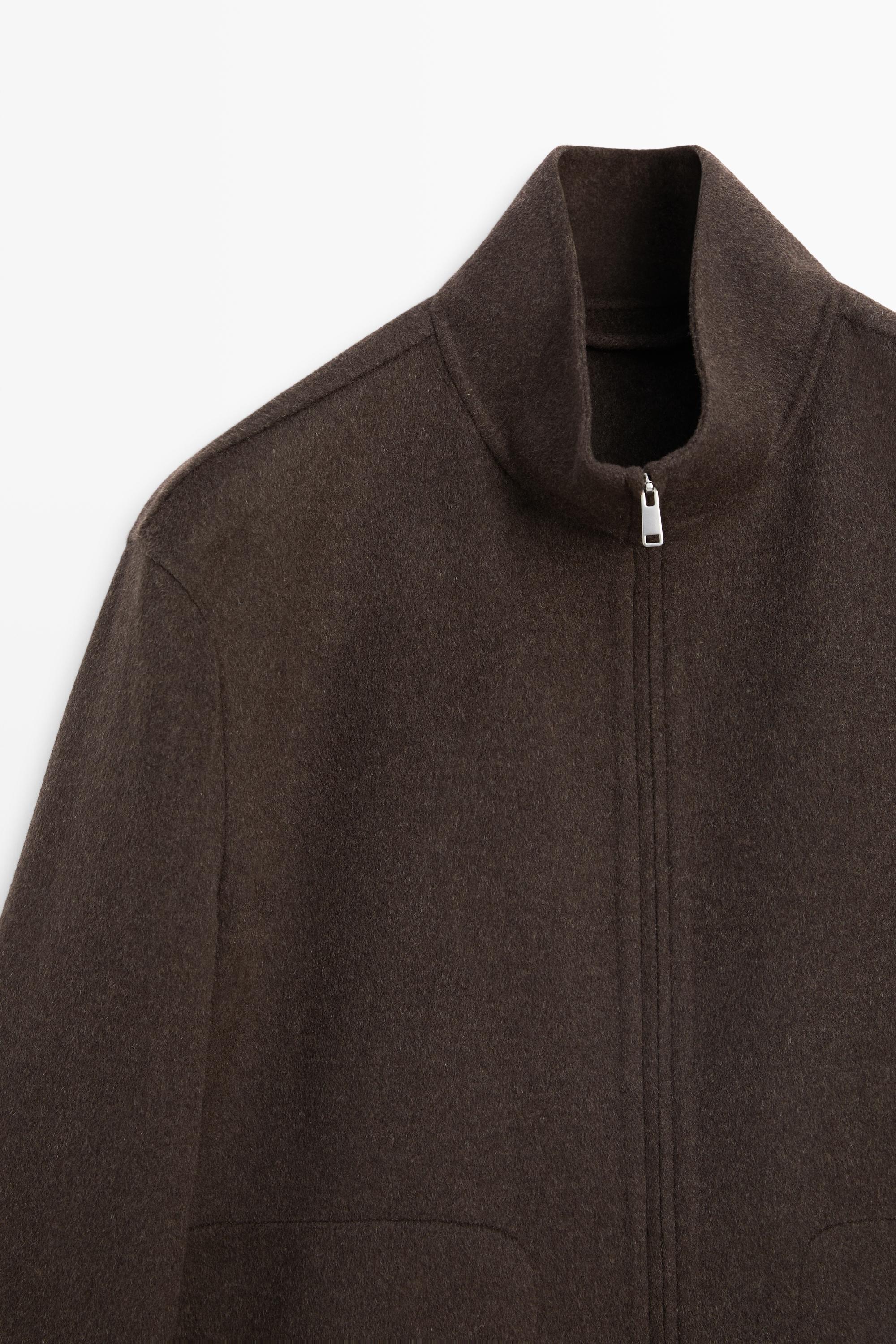 Wool blend double-fabric jacket with stand collar — BROWN