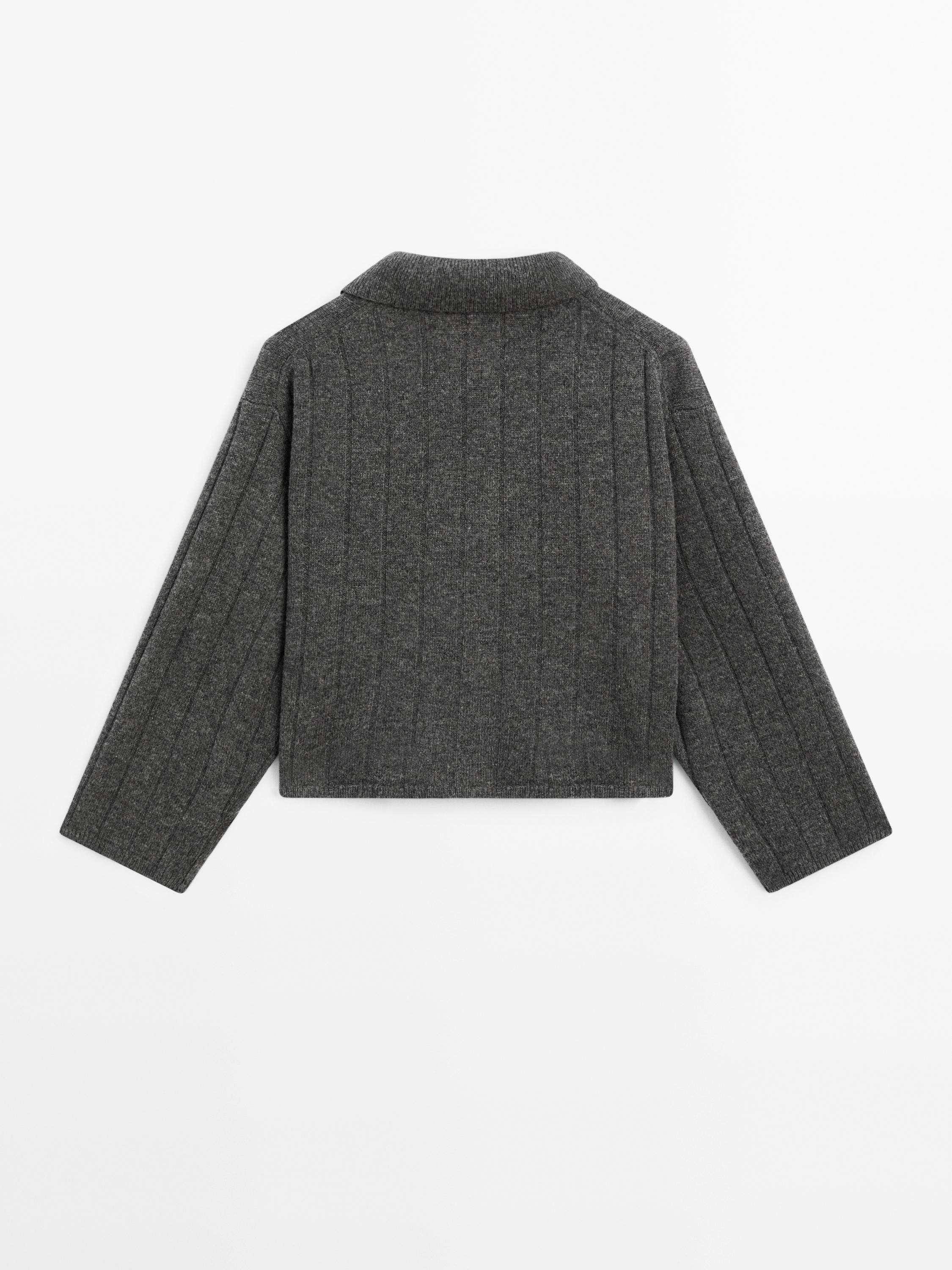 Knit cardigan with polo collar