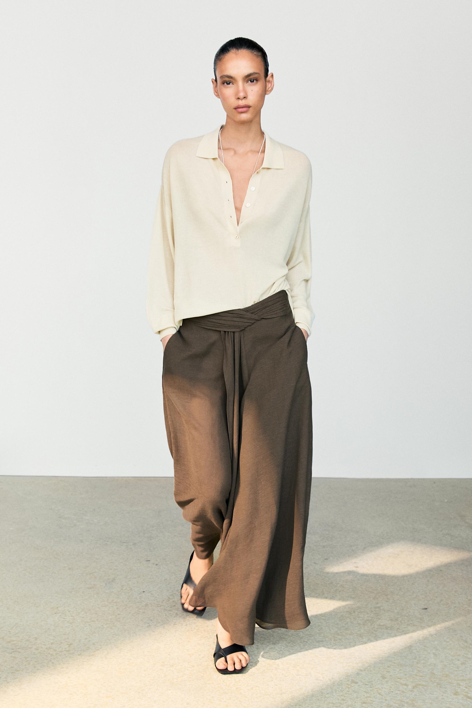 Semi-sheer linen blend skort
