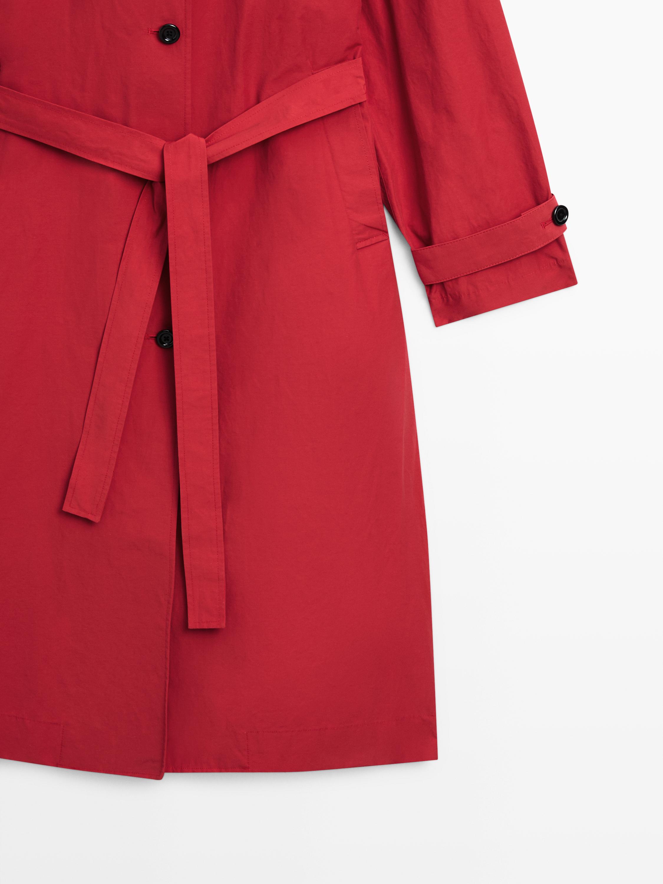 Technical cotton trench coat — RED