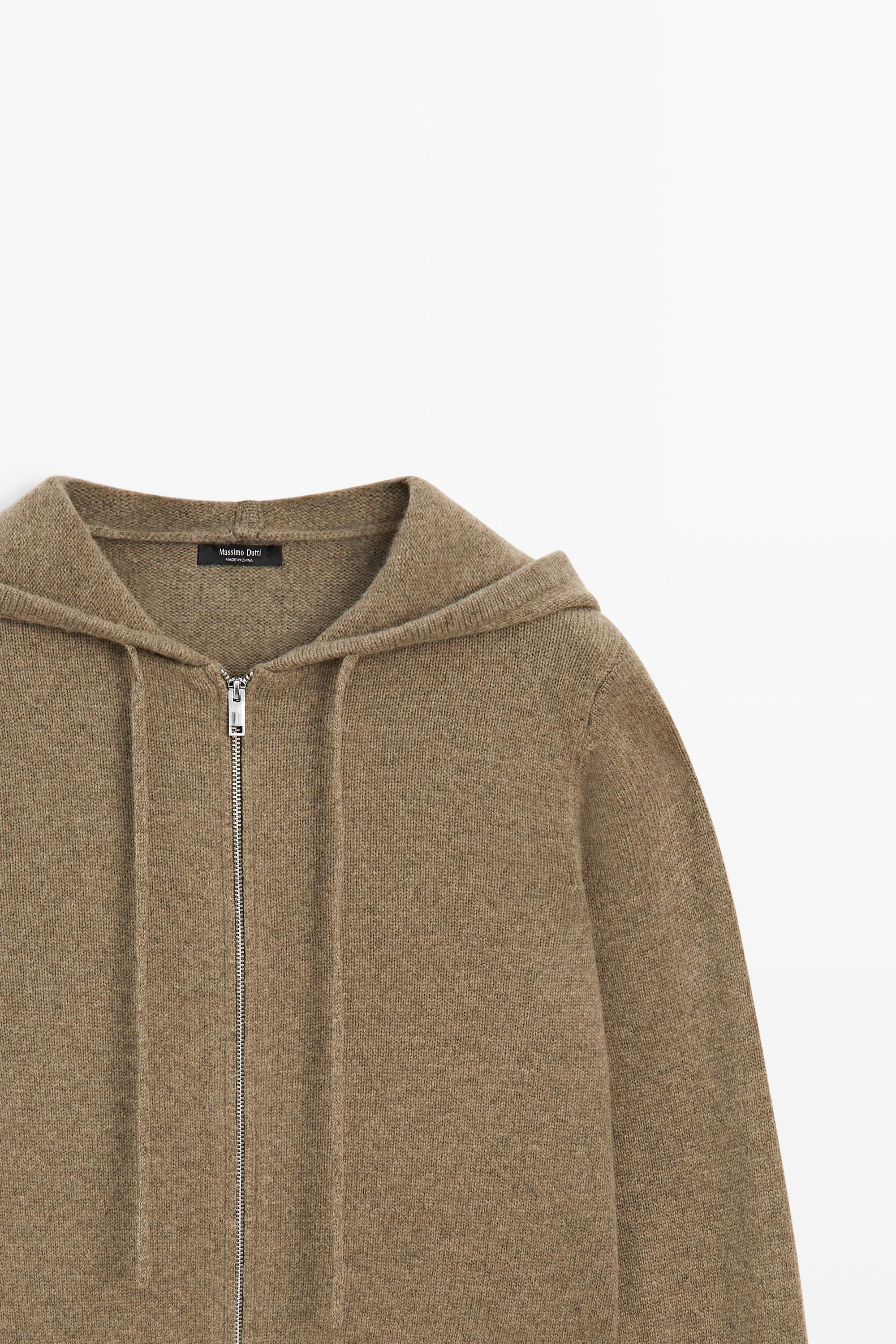 Wool blend hooded knit cardigan — GREENISH