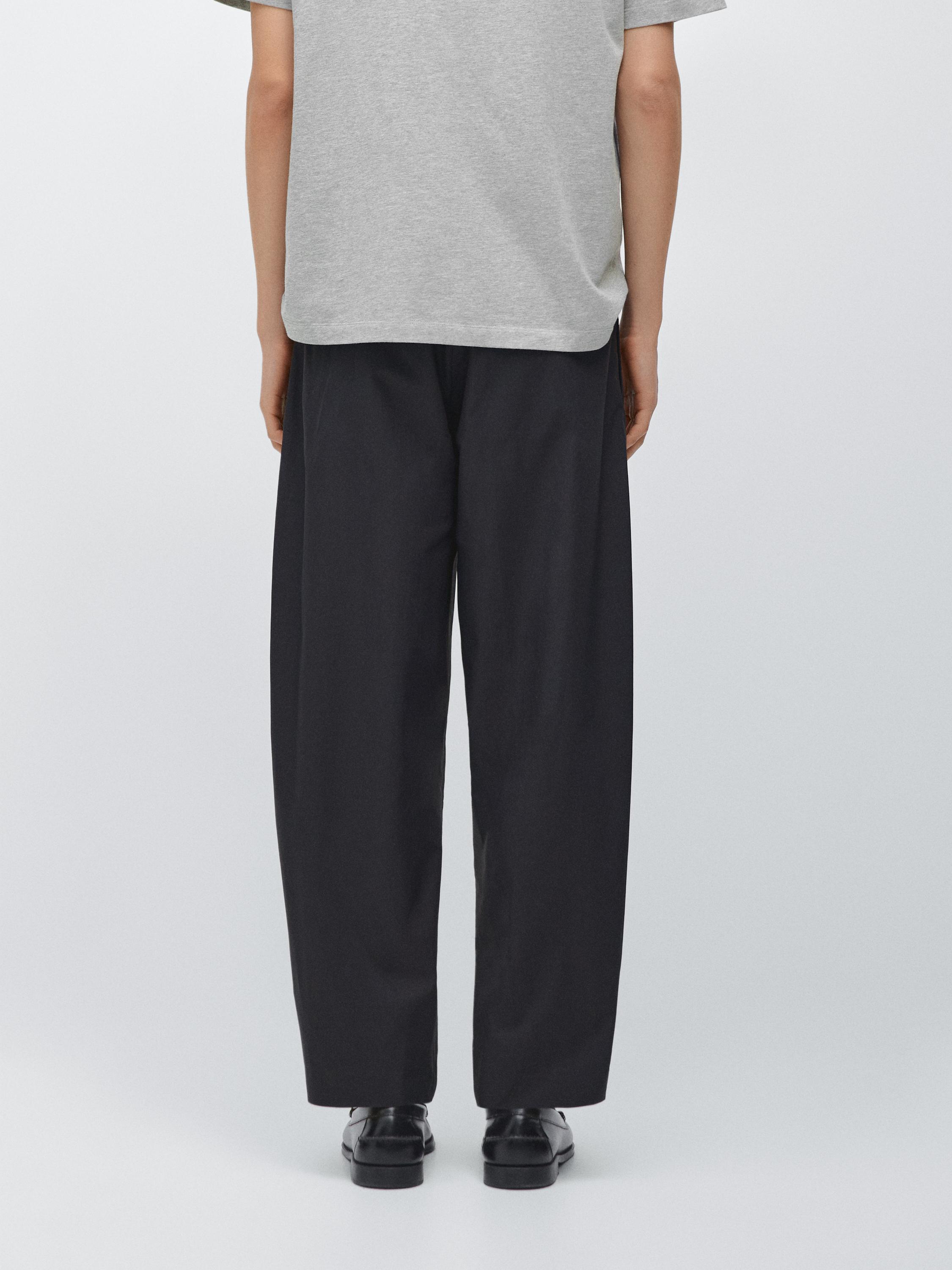 Cotton trousers with double darts — NAVY BLUE