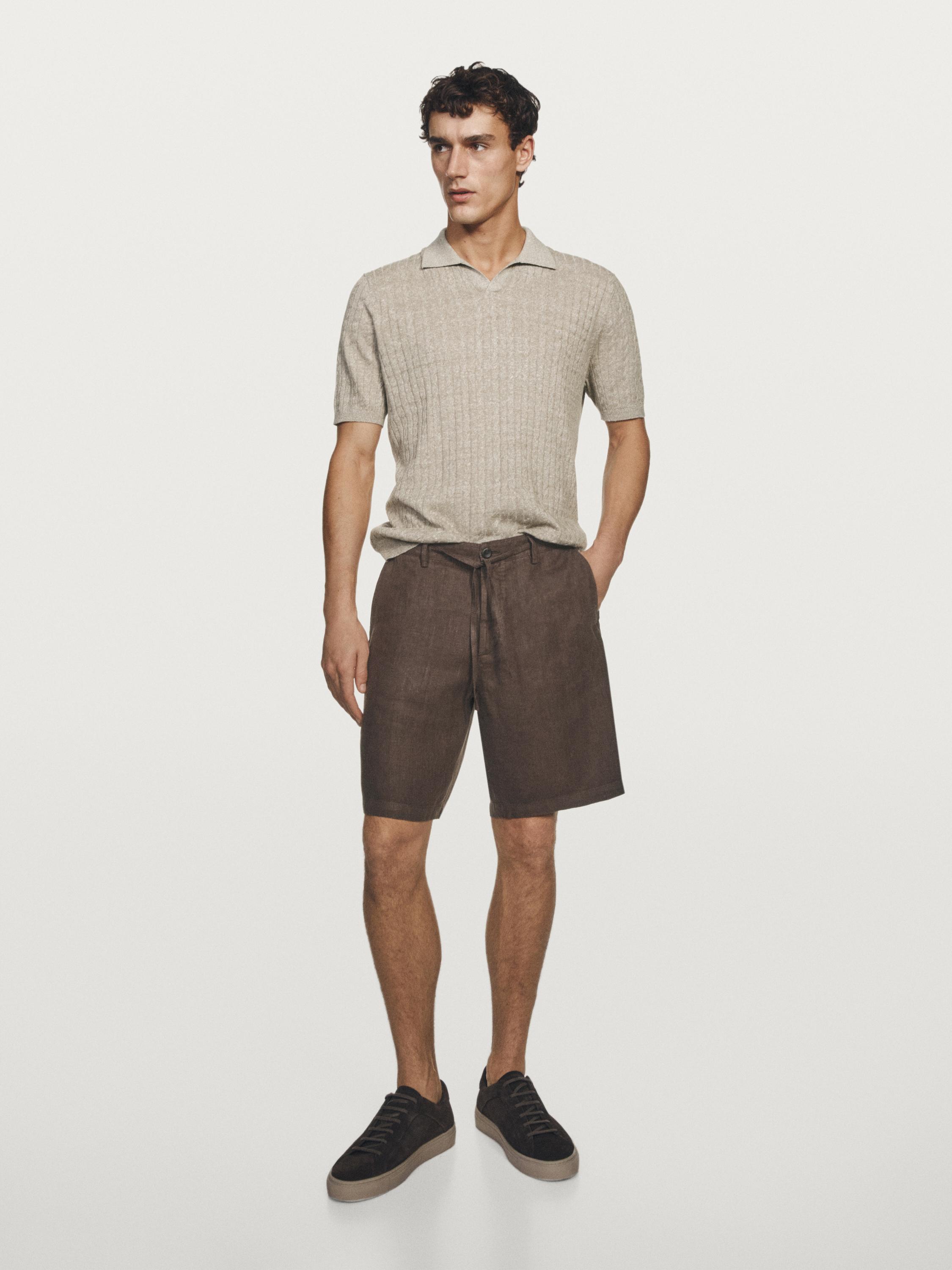 100% linen Bermuda shorts — BROWN