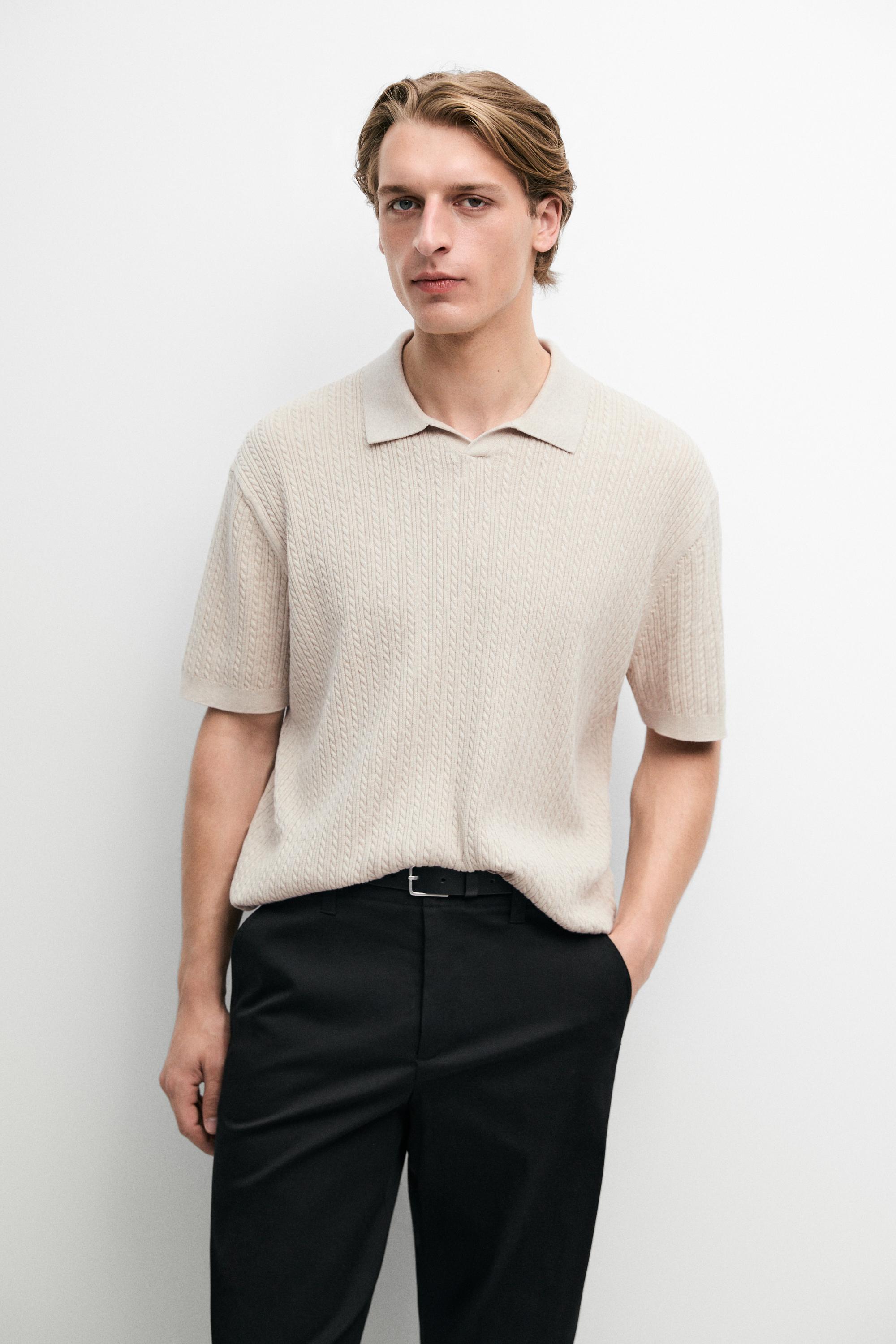 Strickpullover im Polo-Stil mit Zopfmuster aus 100 % Baumwolle