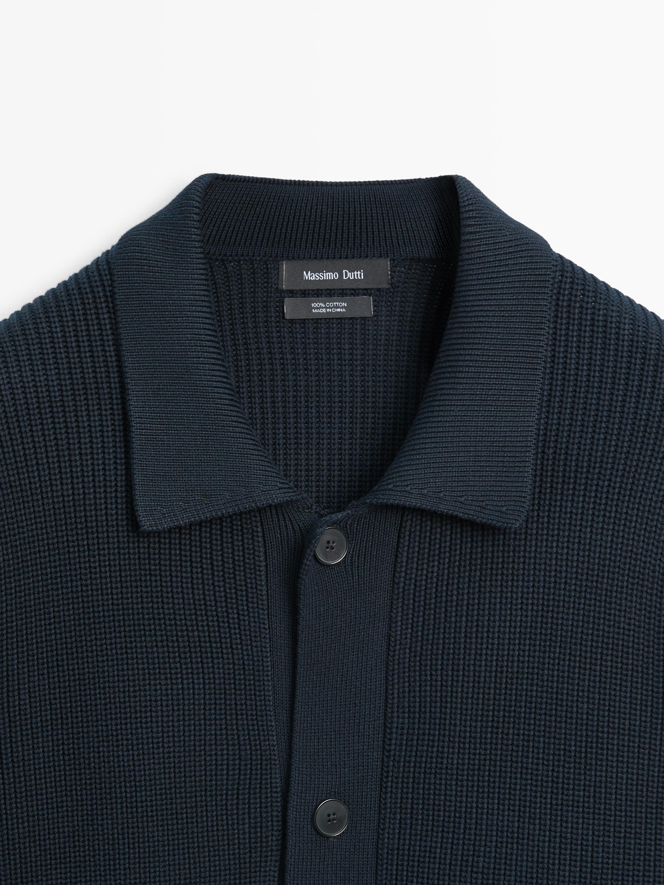 Cotton knit cardigan with pockets — NAVY BLUE