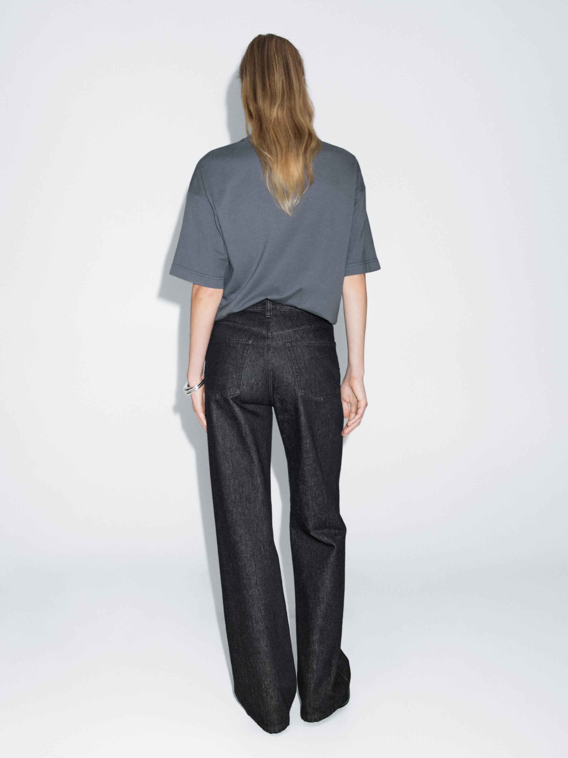 Jeans wide leg tiro alto