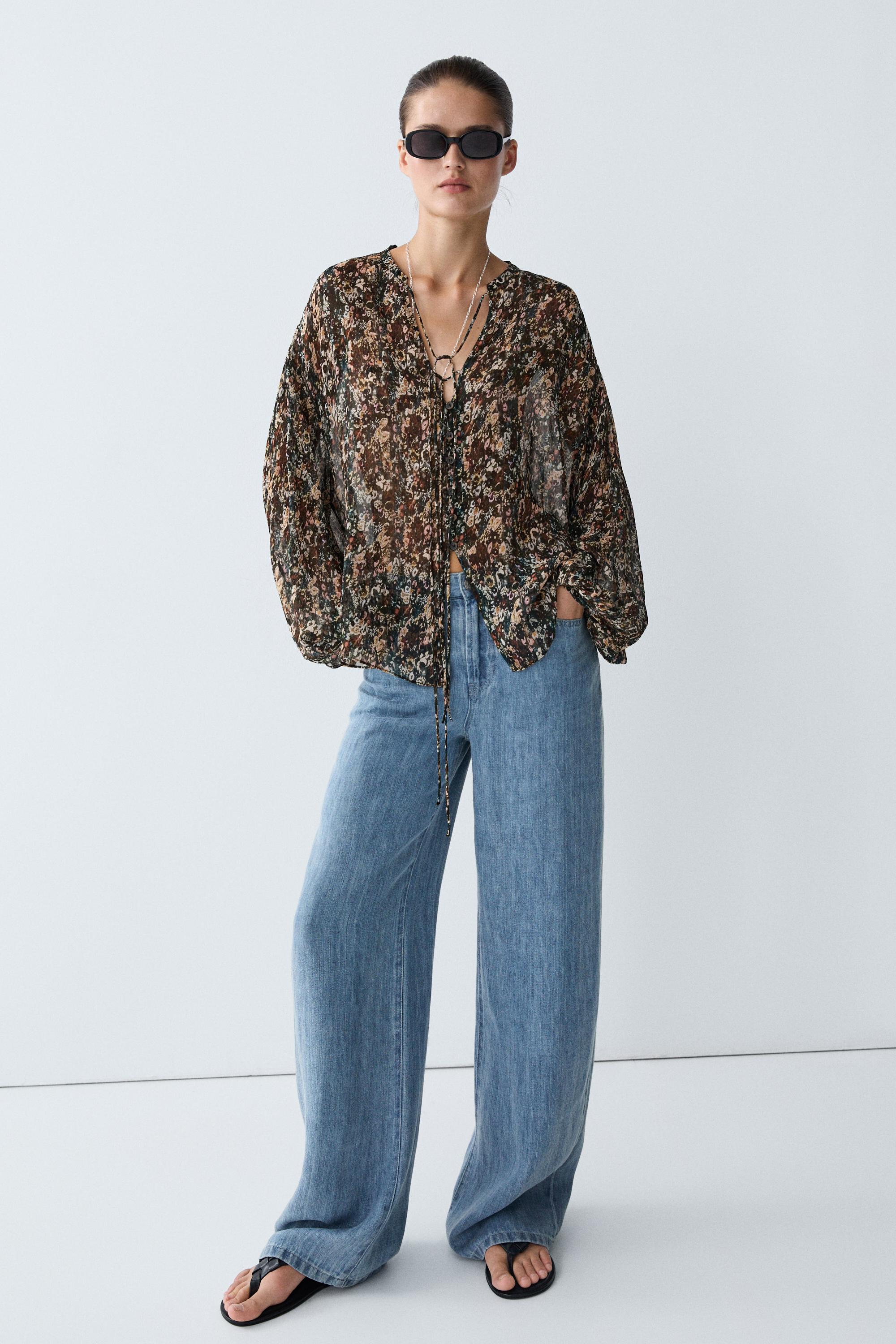 Floral print flowing shirt — BLACK