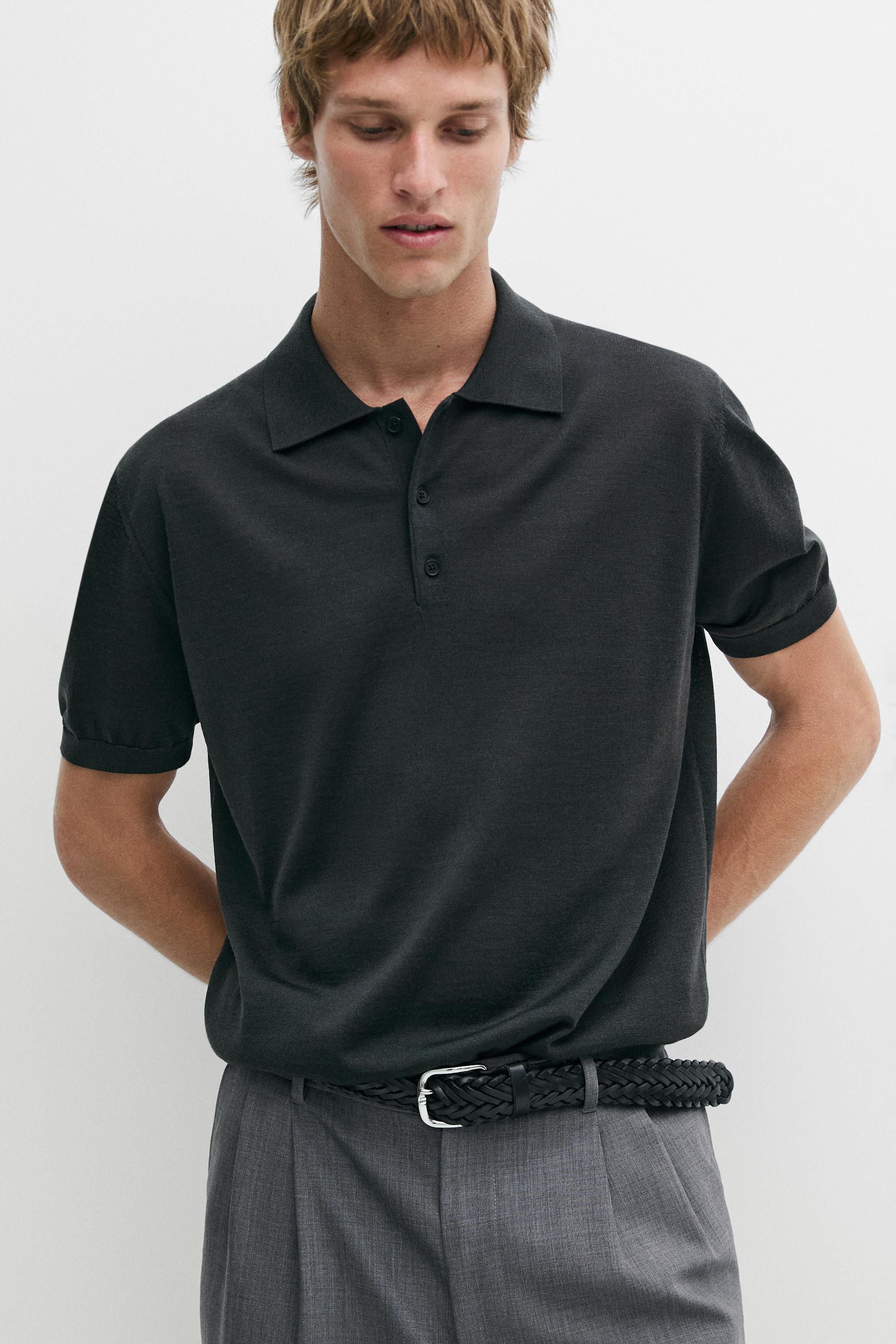 Wool blend knit polo shirt — Greyish green