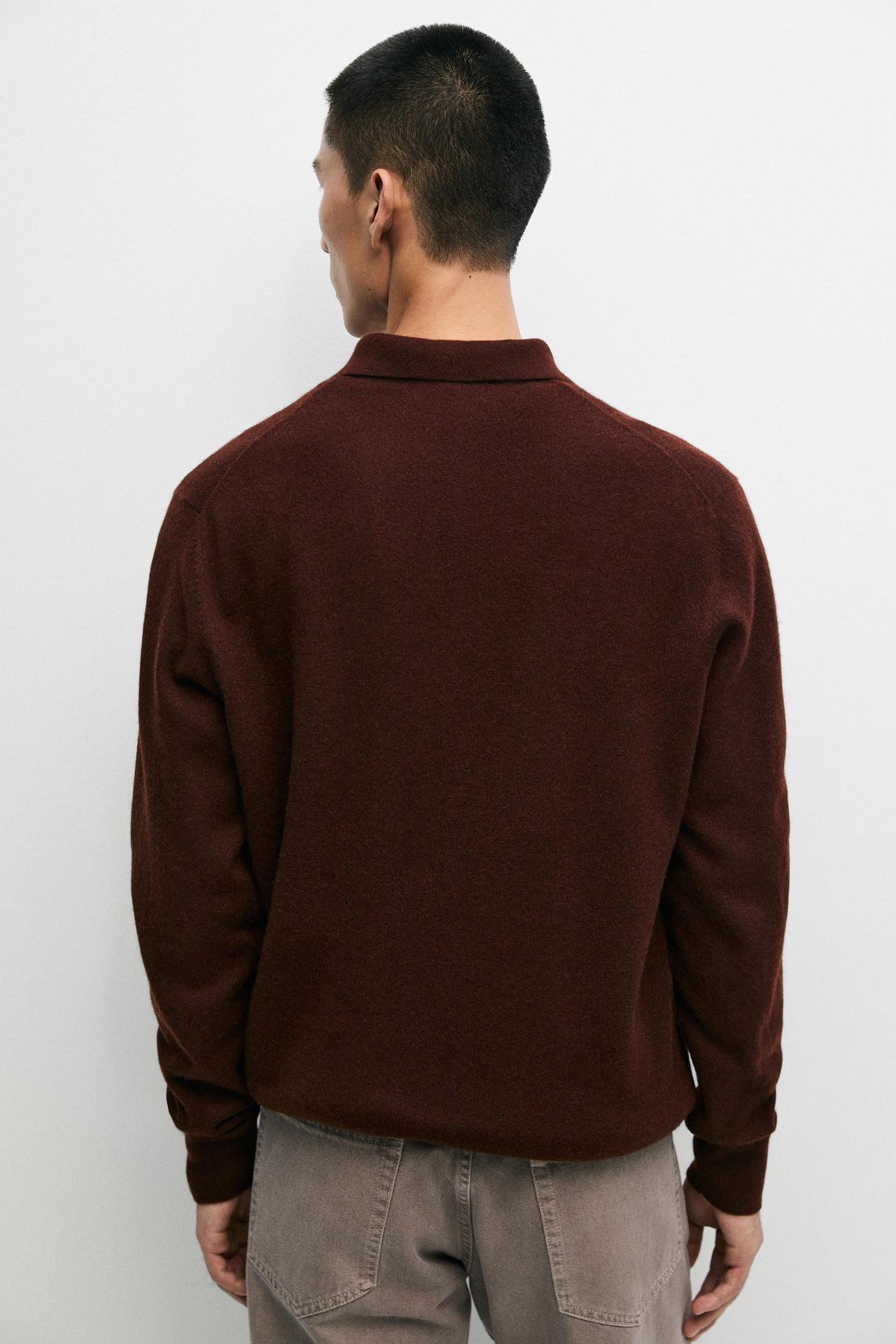 100% cashmere knit polo sweater — BRANDY