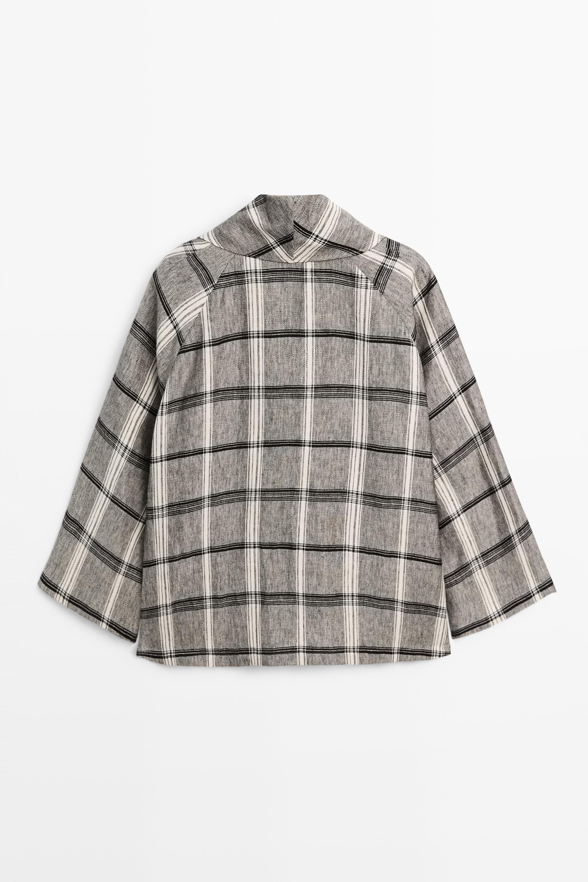 Check tie-detail overshirt — MEDIUM GREY