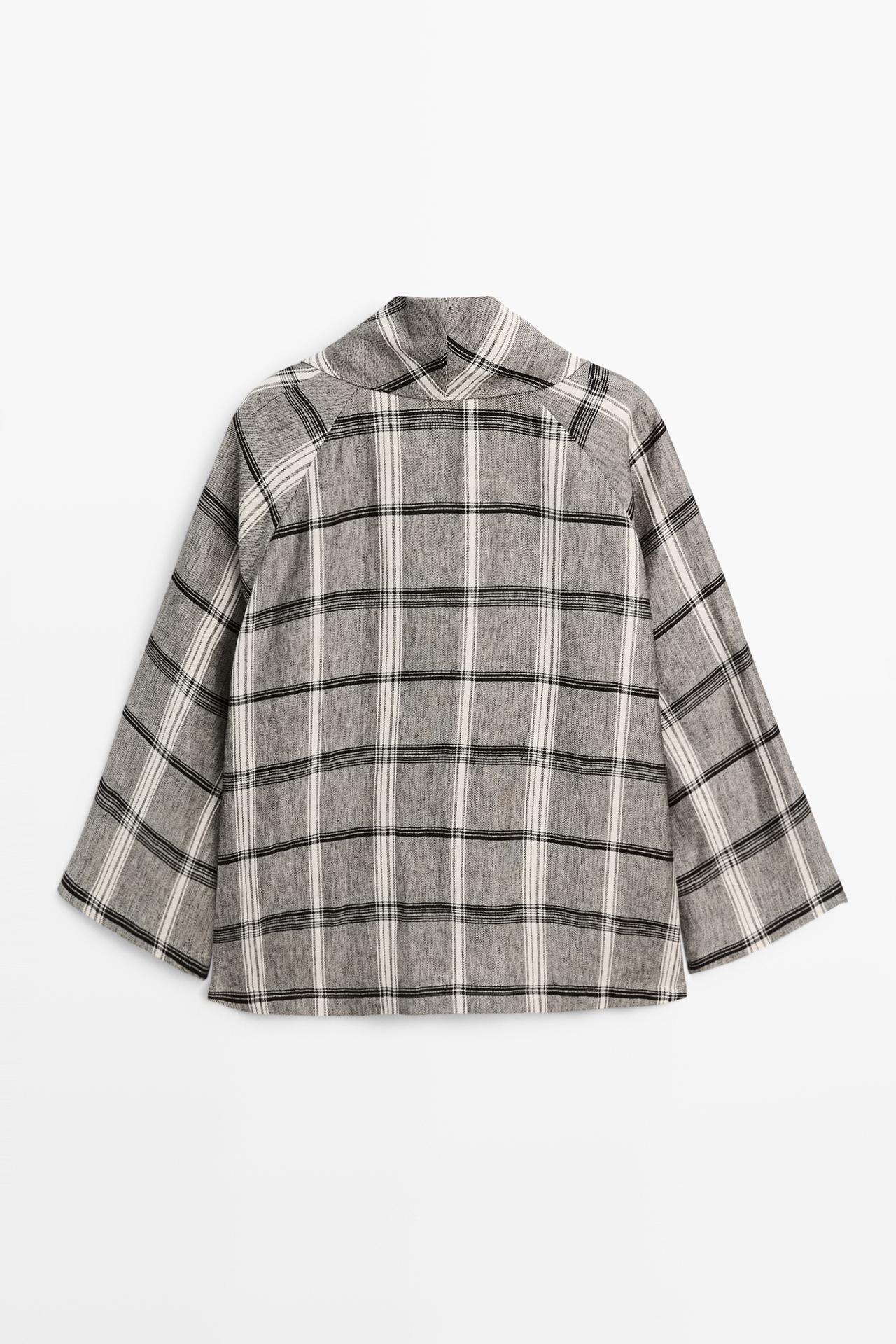 Check tie-detail overshirt — MEDIUM GREY