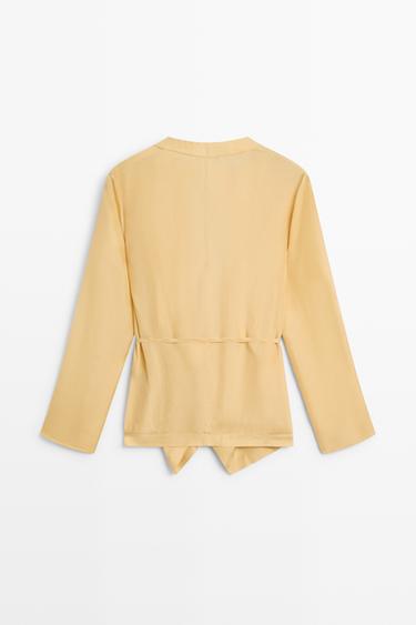 100% silk flowing surplice blouse — Mustard 6
