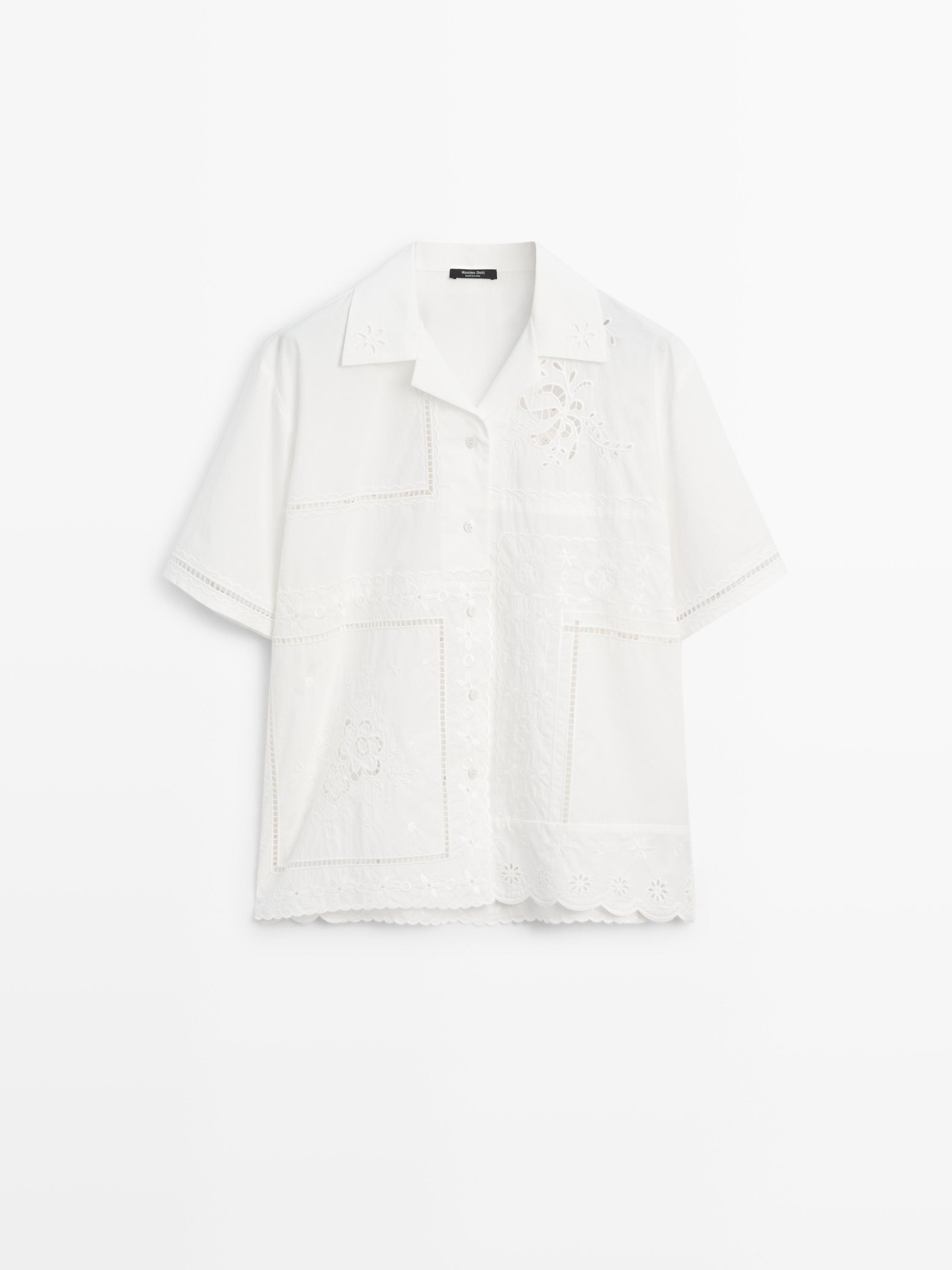 Camisa patchwork bordados manga corta