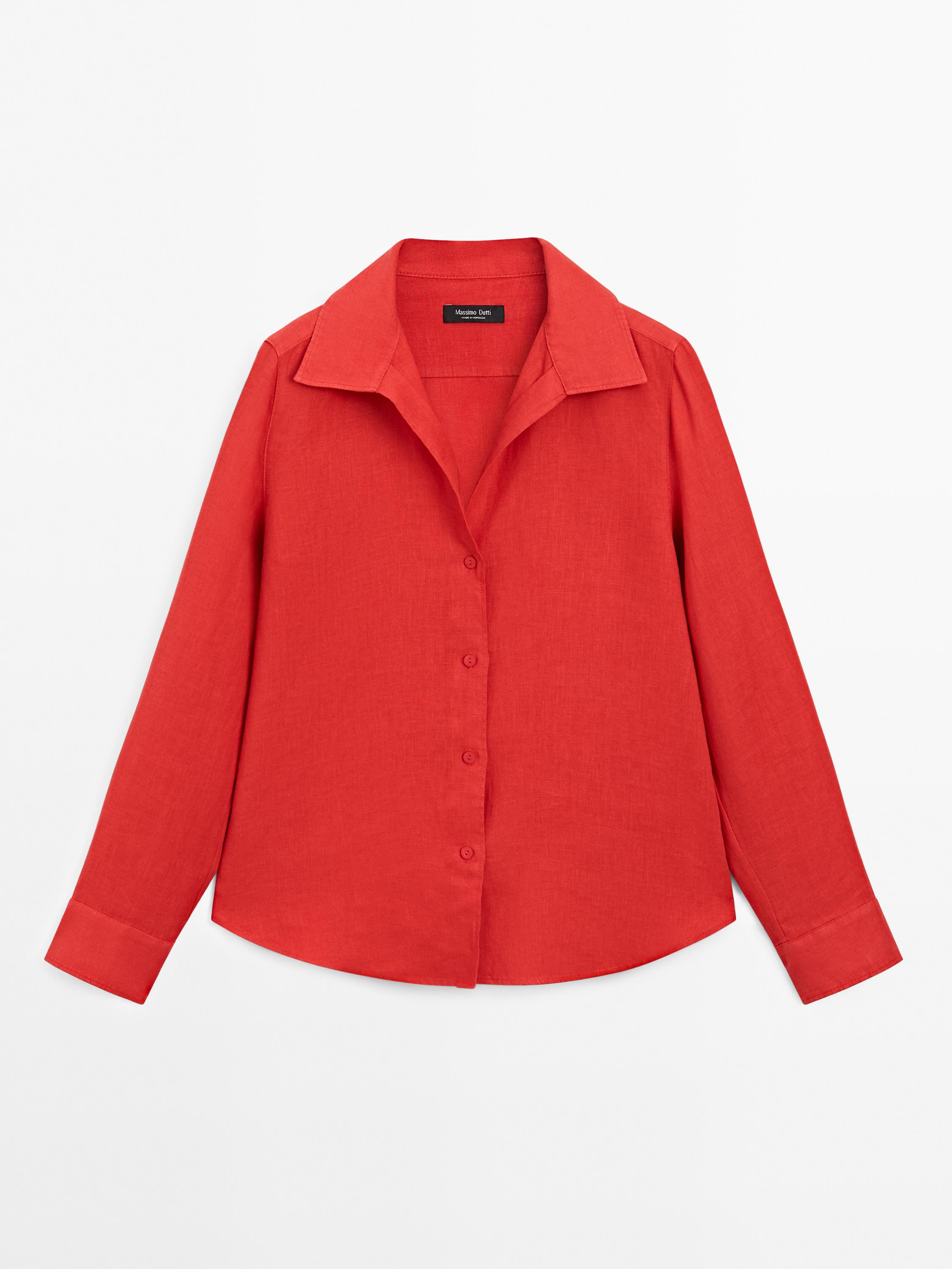100% linen open collar shirt