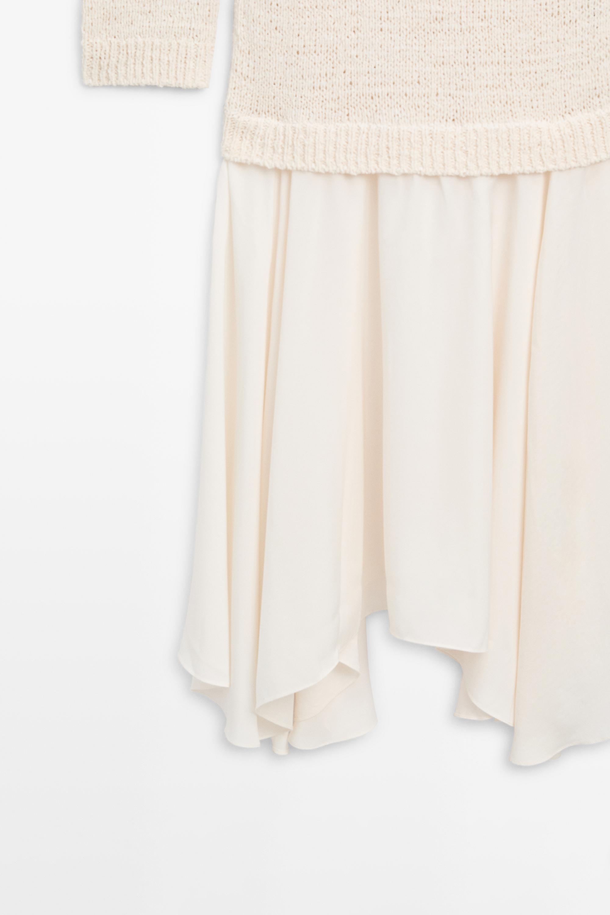 Combined asymmetric midi dress — CREAM