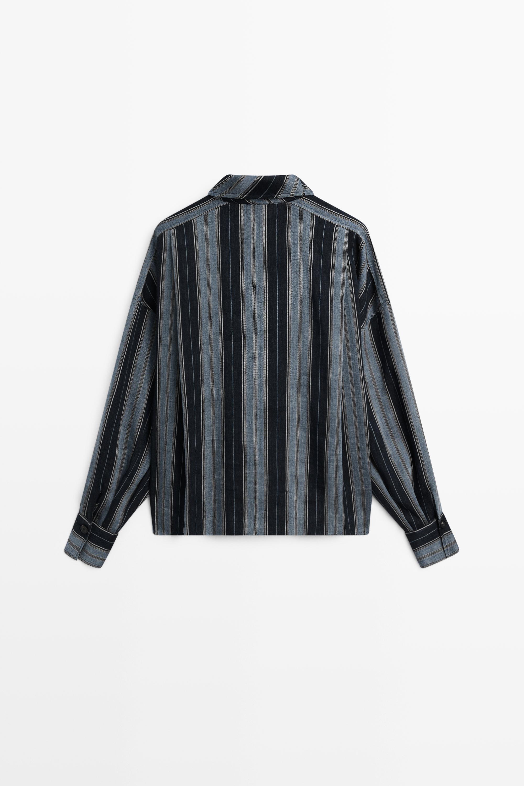 Striped flowing cotton linen shirt — BLUE