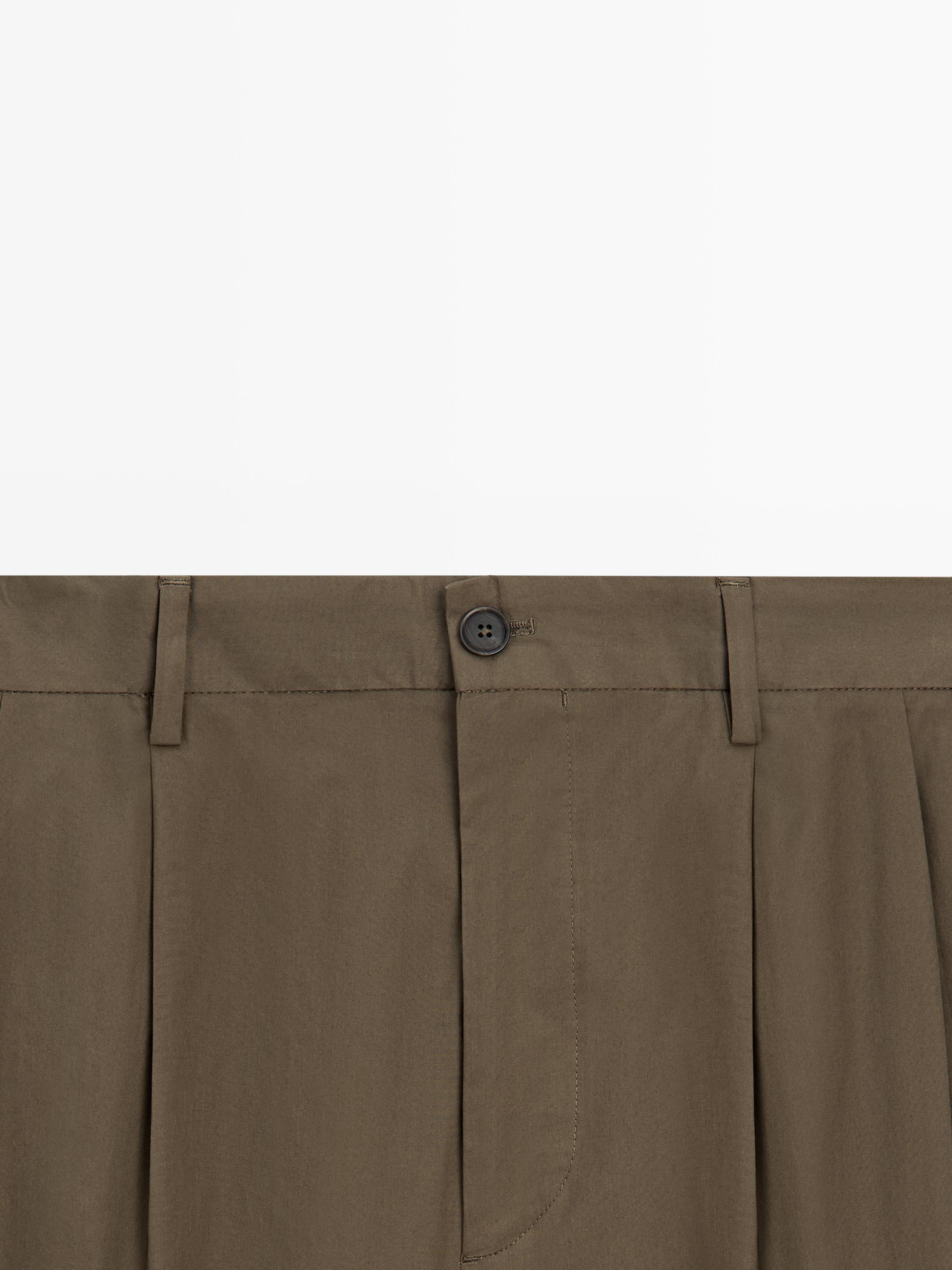 Cotton trousers with double darts — DARK GREEN