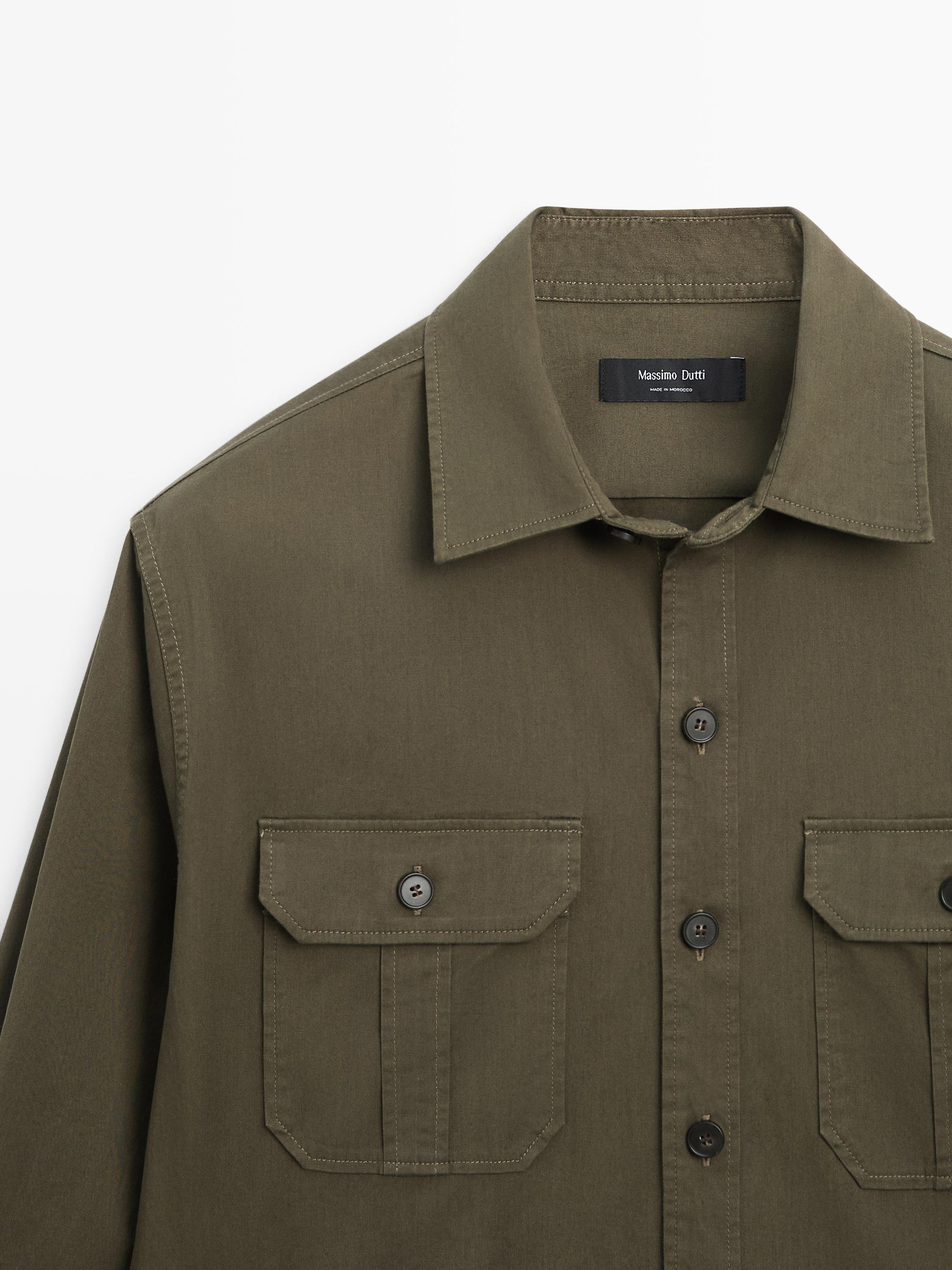 Cotton blend overshirt with pocket detail — MEDIUM KHAKI