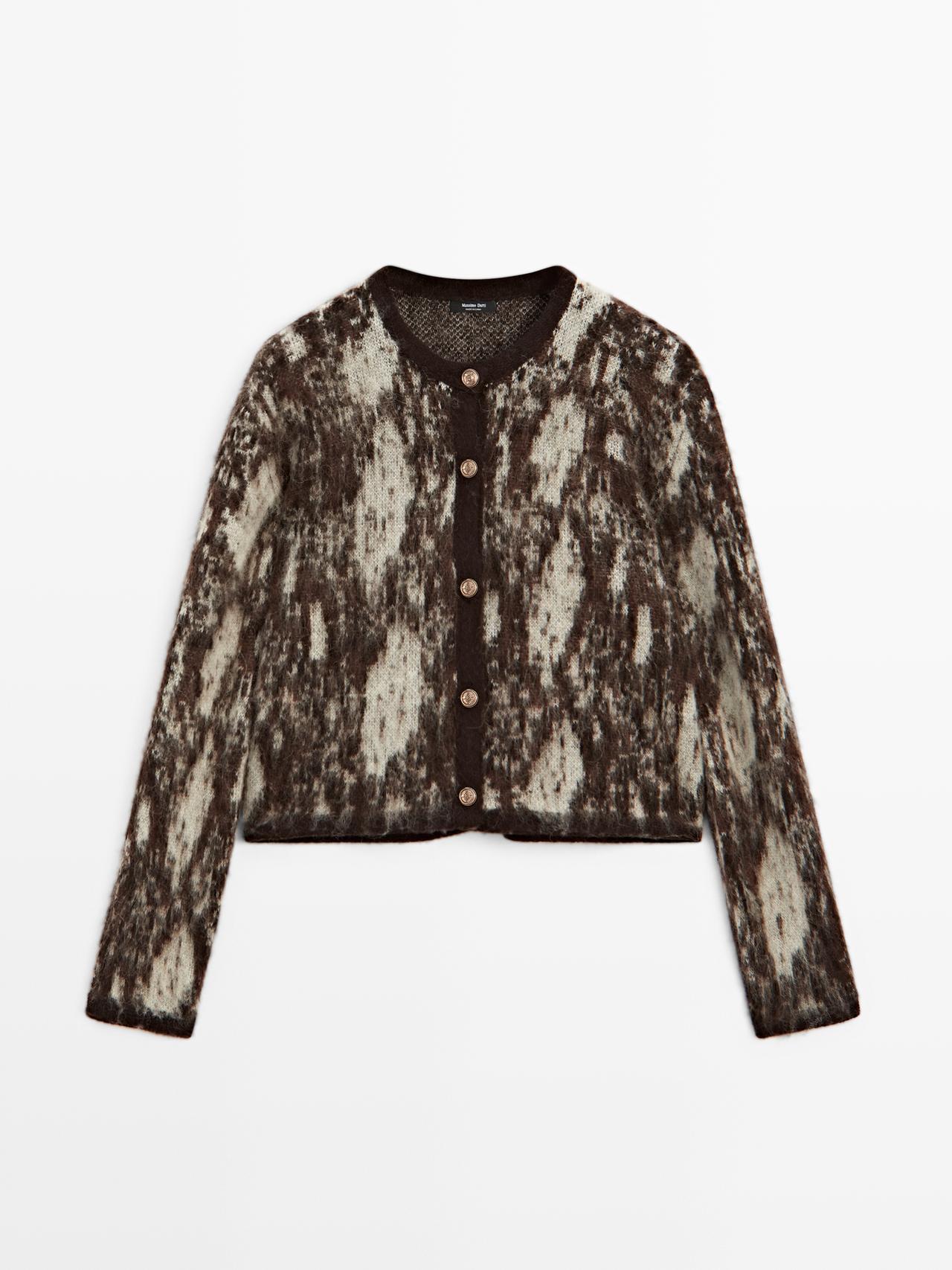 Massimo Dutti - Dame - Strikket Cardigan Med Slangeskindsprint - Brun - L