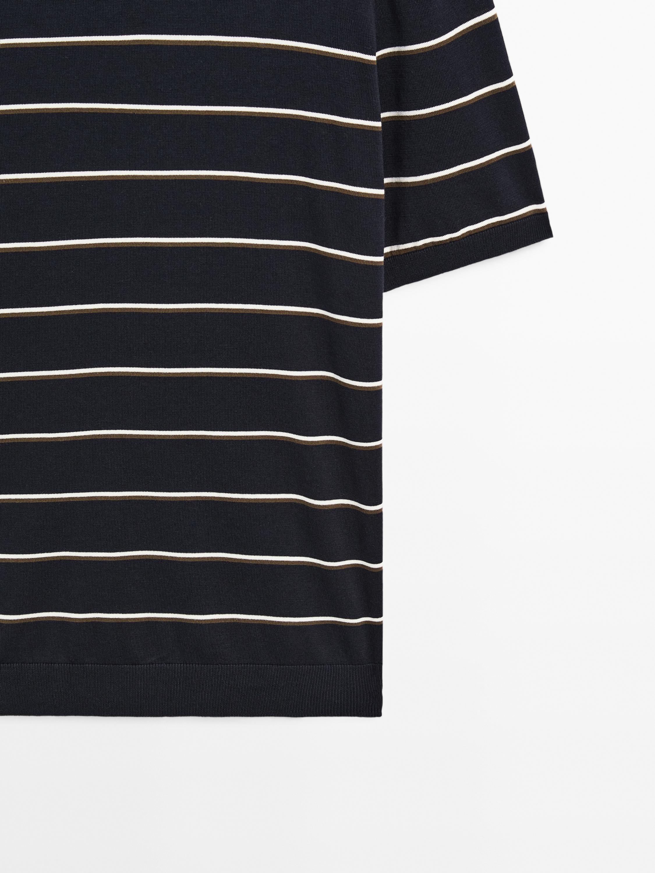 100% cotton striped short sleeve knit sweater