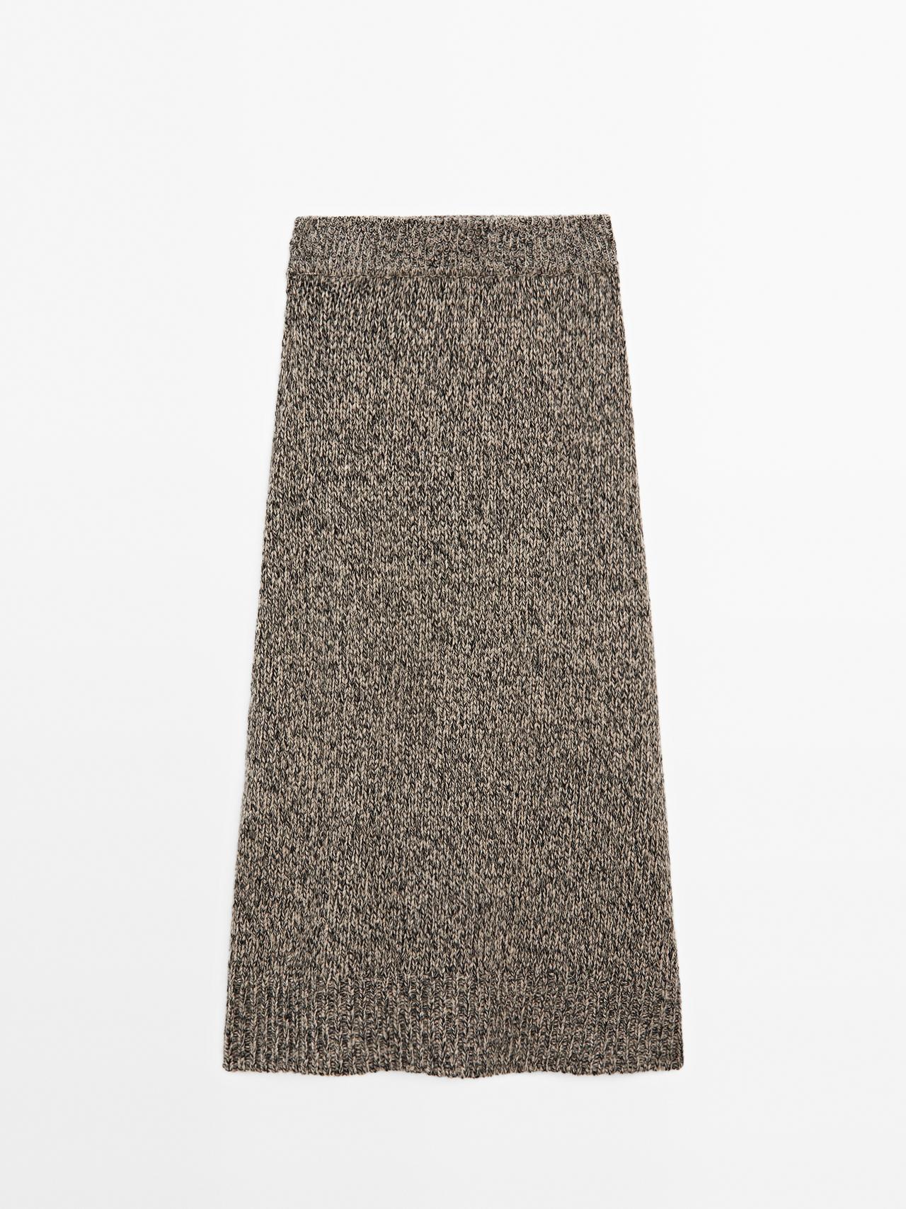 Massimo Dutti - Dames - 100% Kasjmier Tricot Halflange Rok - Mink - S