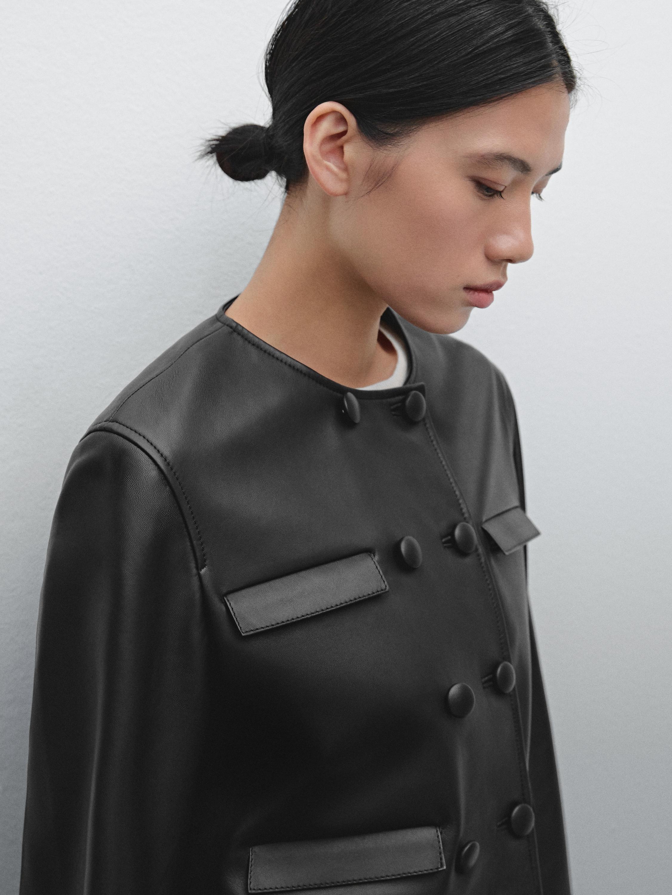 Cropped leather button jacket