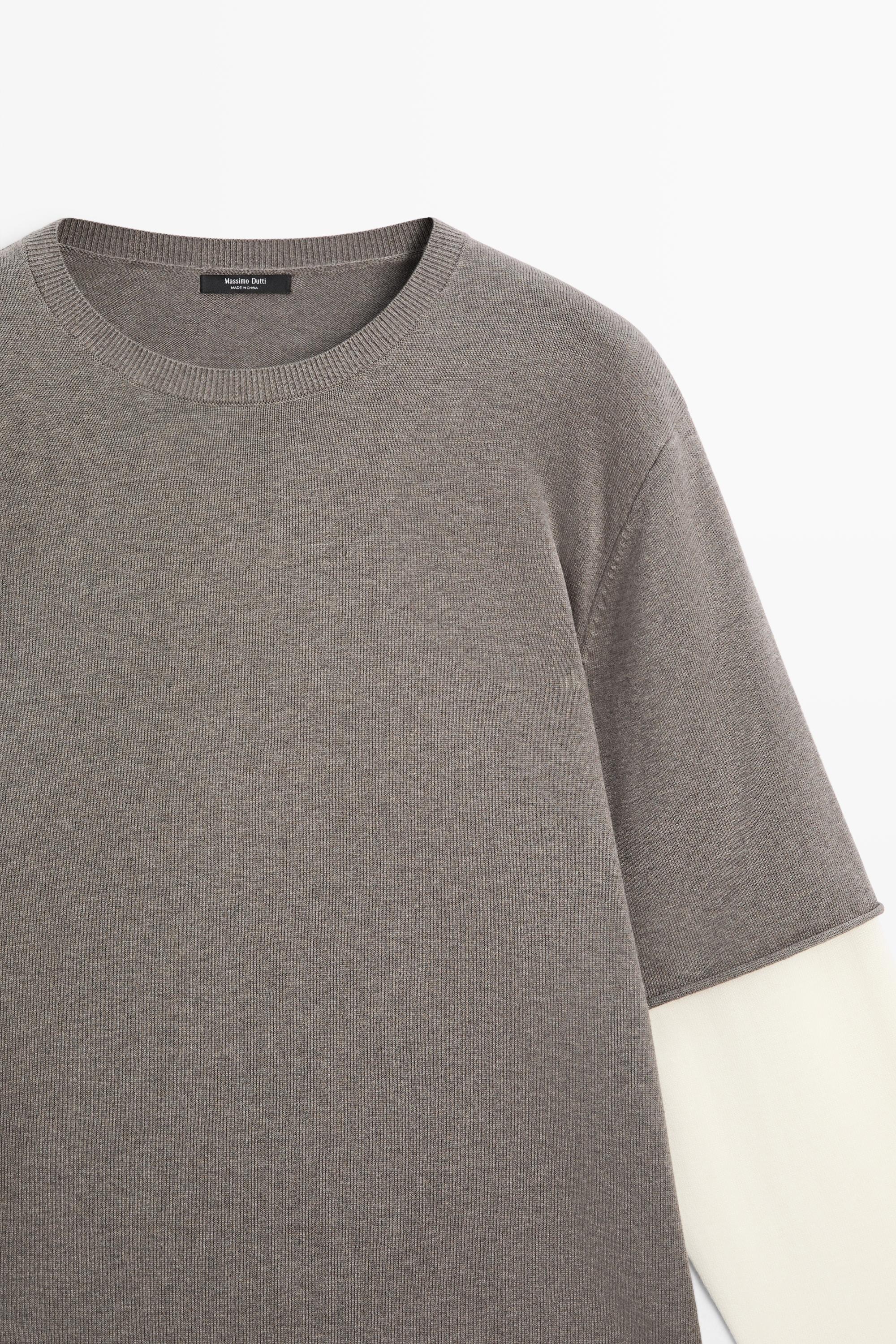 Oversize knit sweater with double sleeve detail — DARK KHAKI