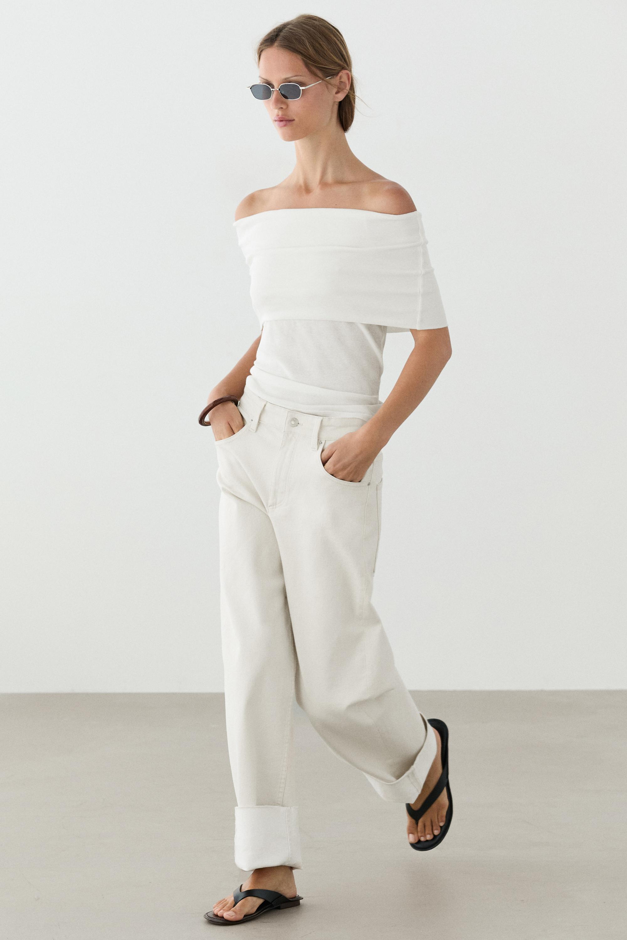 Cotton off-the-shoulder top — Off white