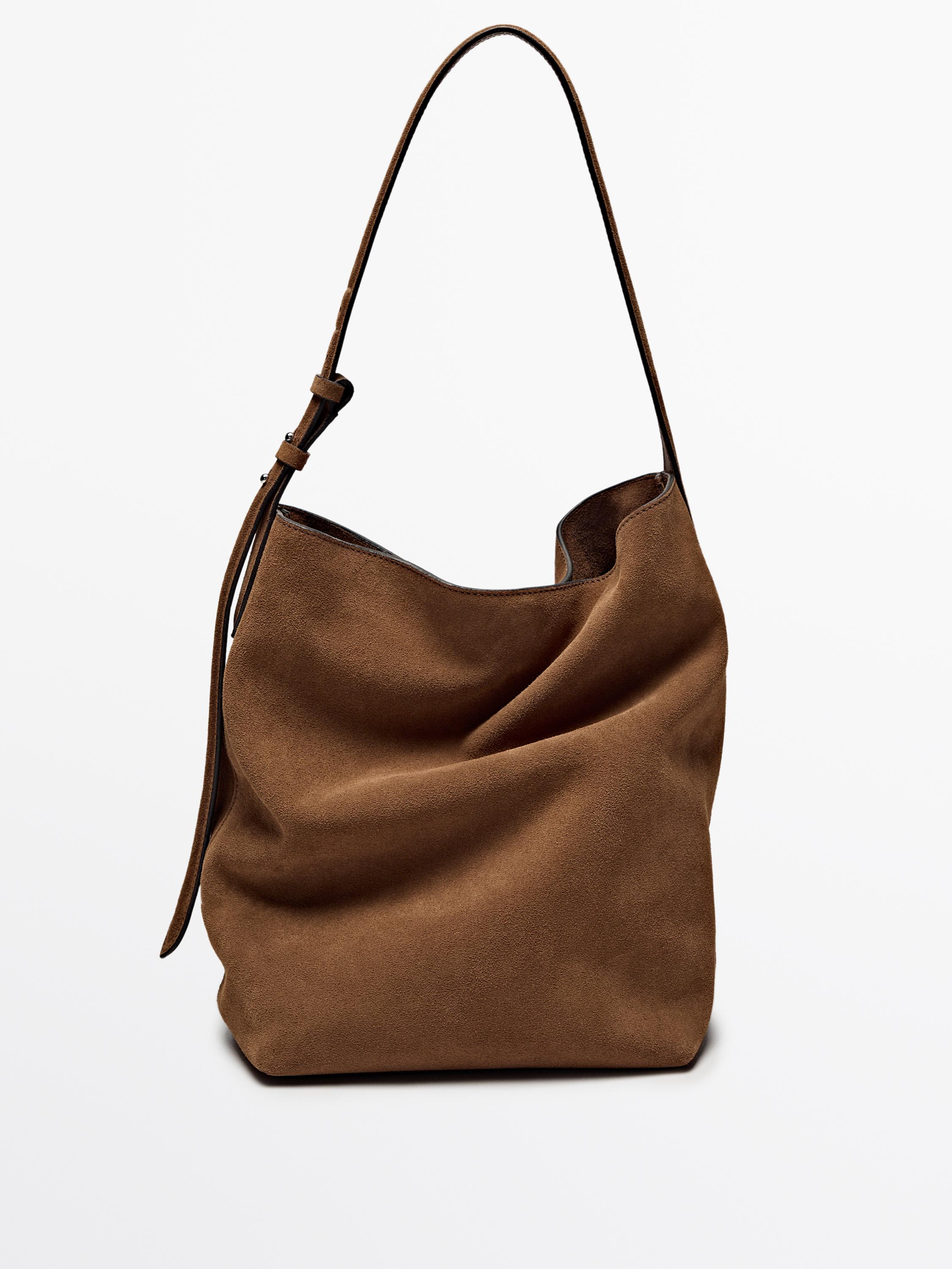 Split leather bucket bag