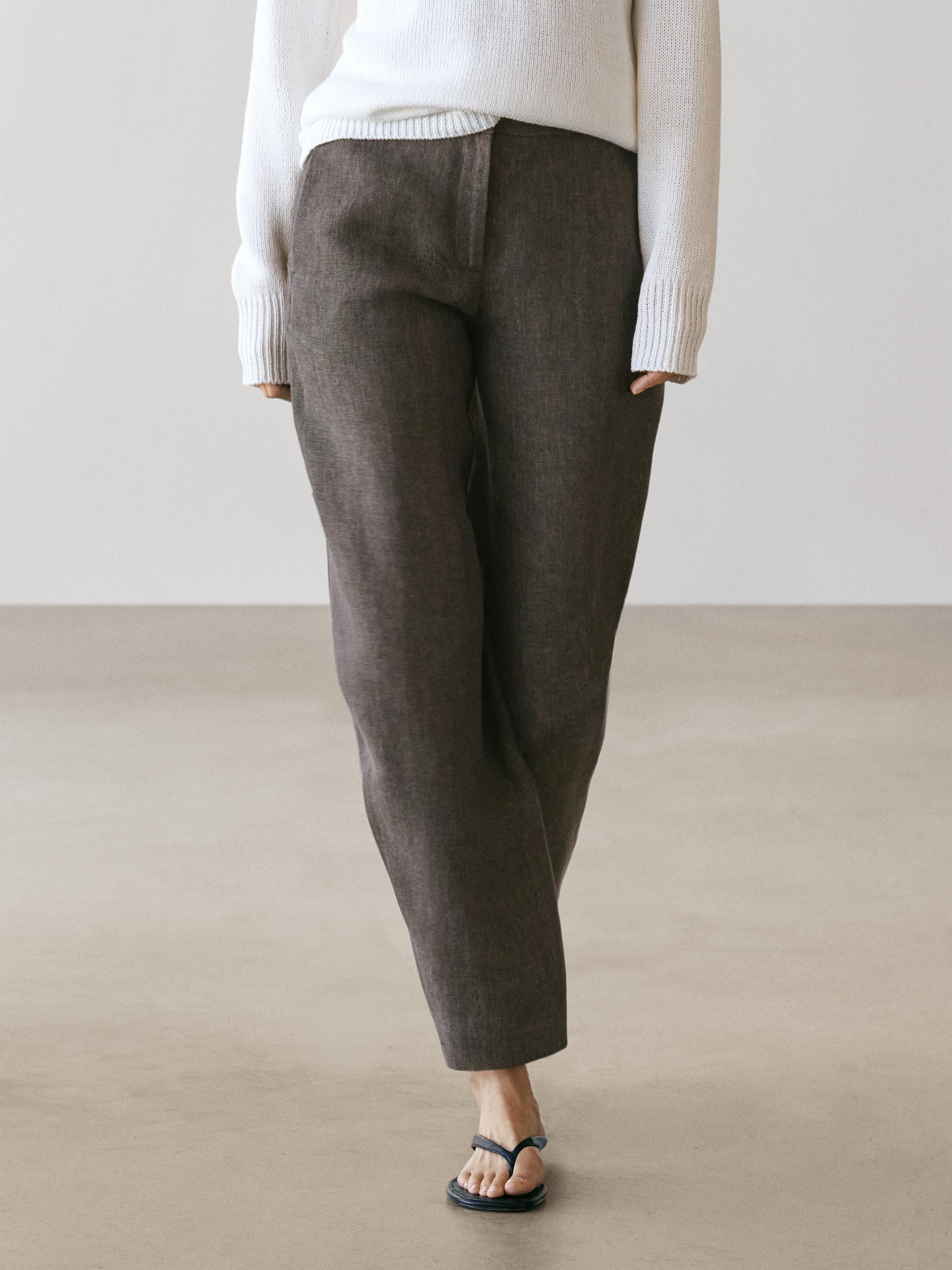 Linen barrel fit trousers — Chocolate