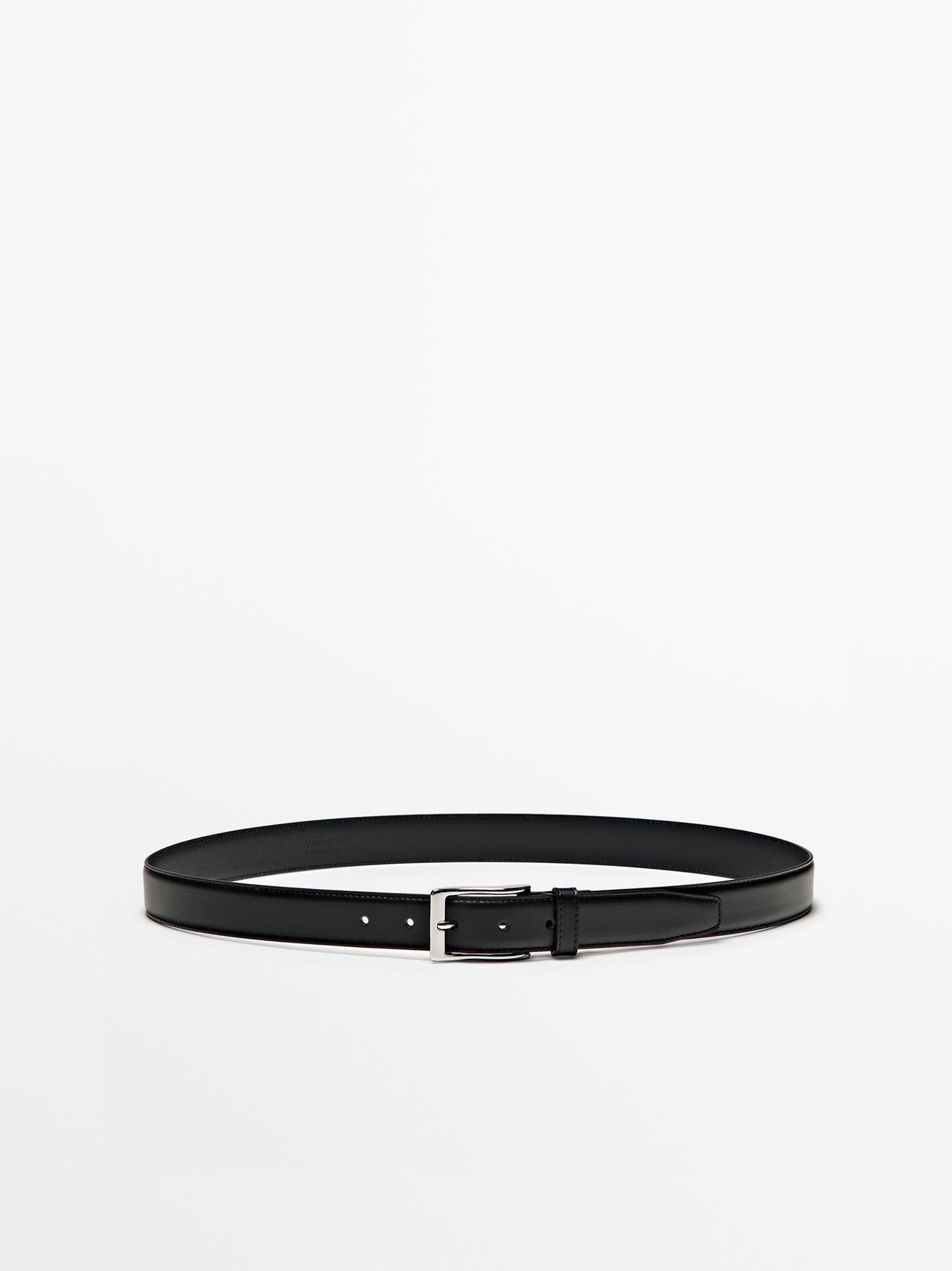 Leather dress belt with topstitching — BLACK