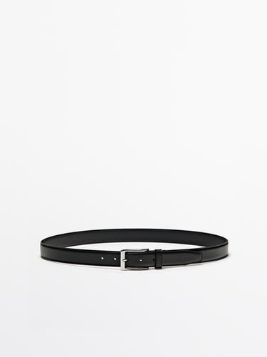 Leather dress belt with topstitching — BLACK 2