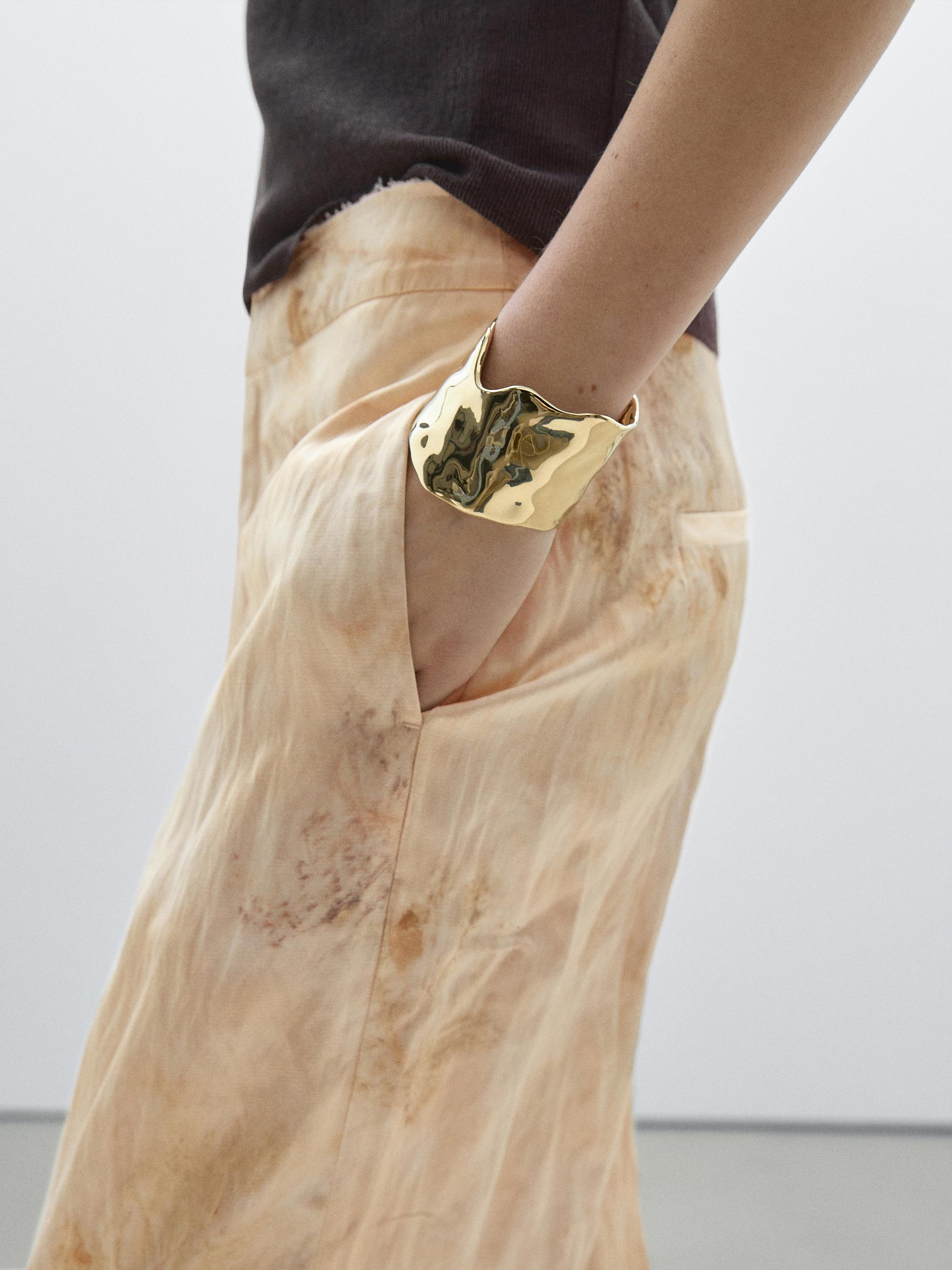 Flowing straight-leg metallic trousers