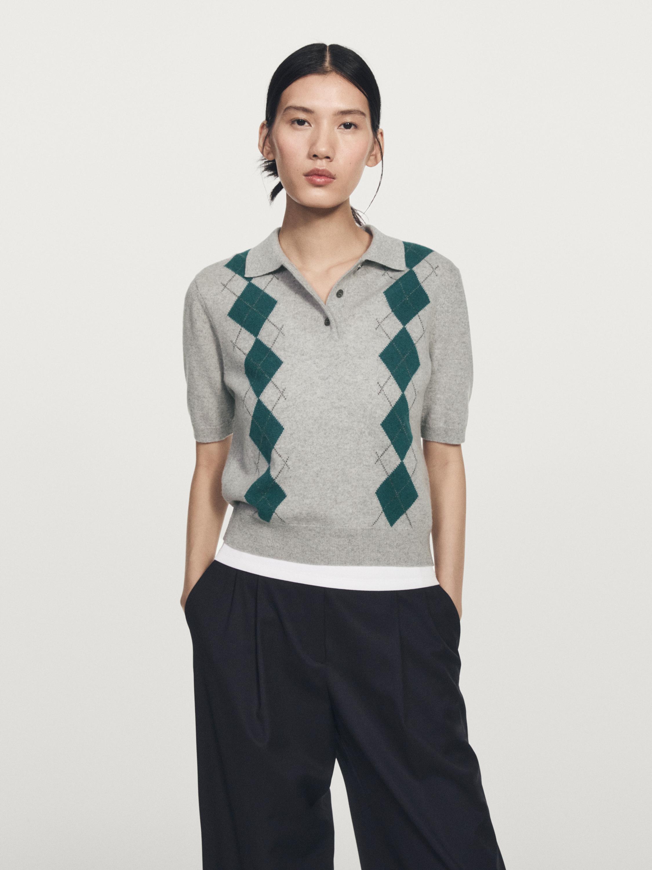 Kaus polo rajut argyle lengan pendek