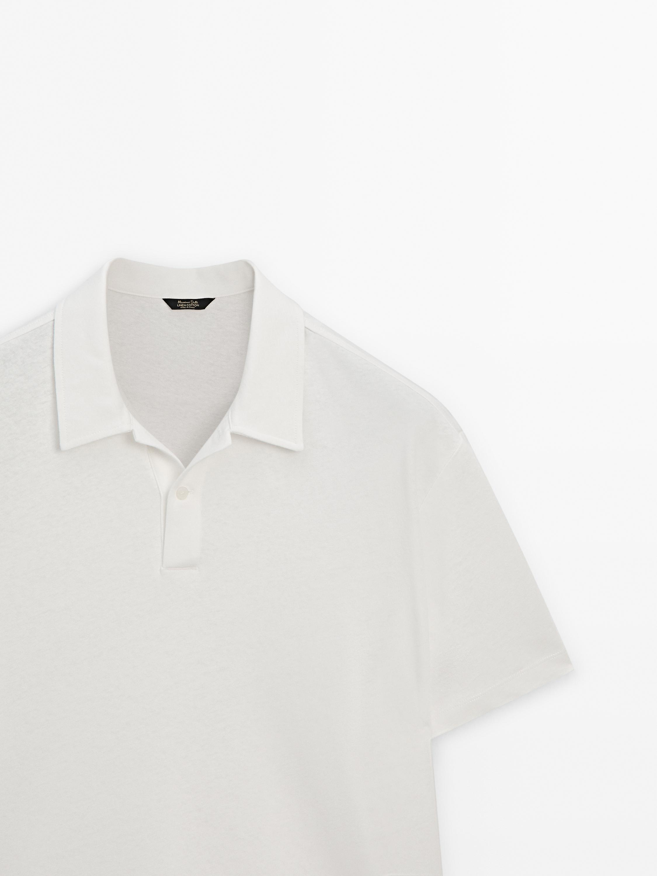 Linen blend short sleeve polo shirt