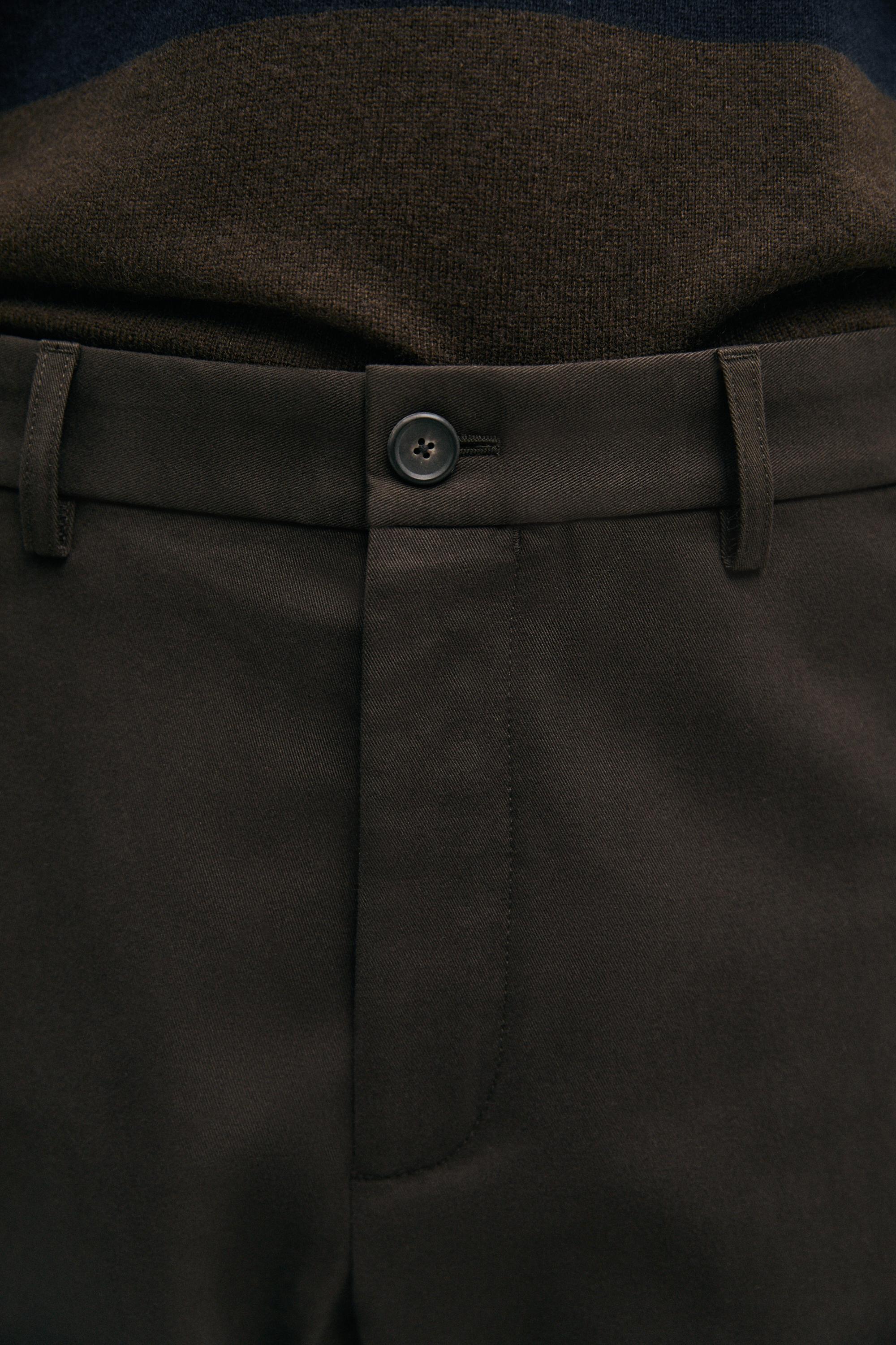 Cotton blend straight-leg pants — BROWN