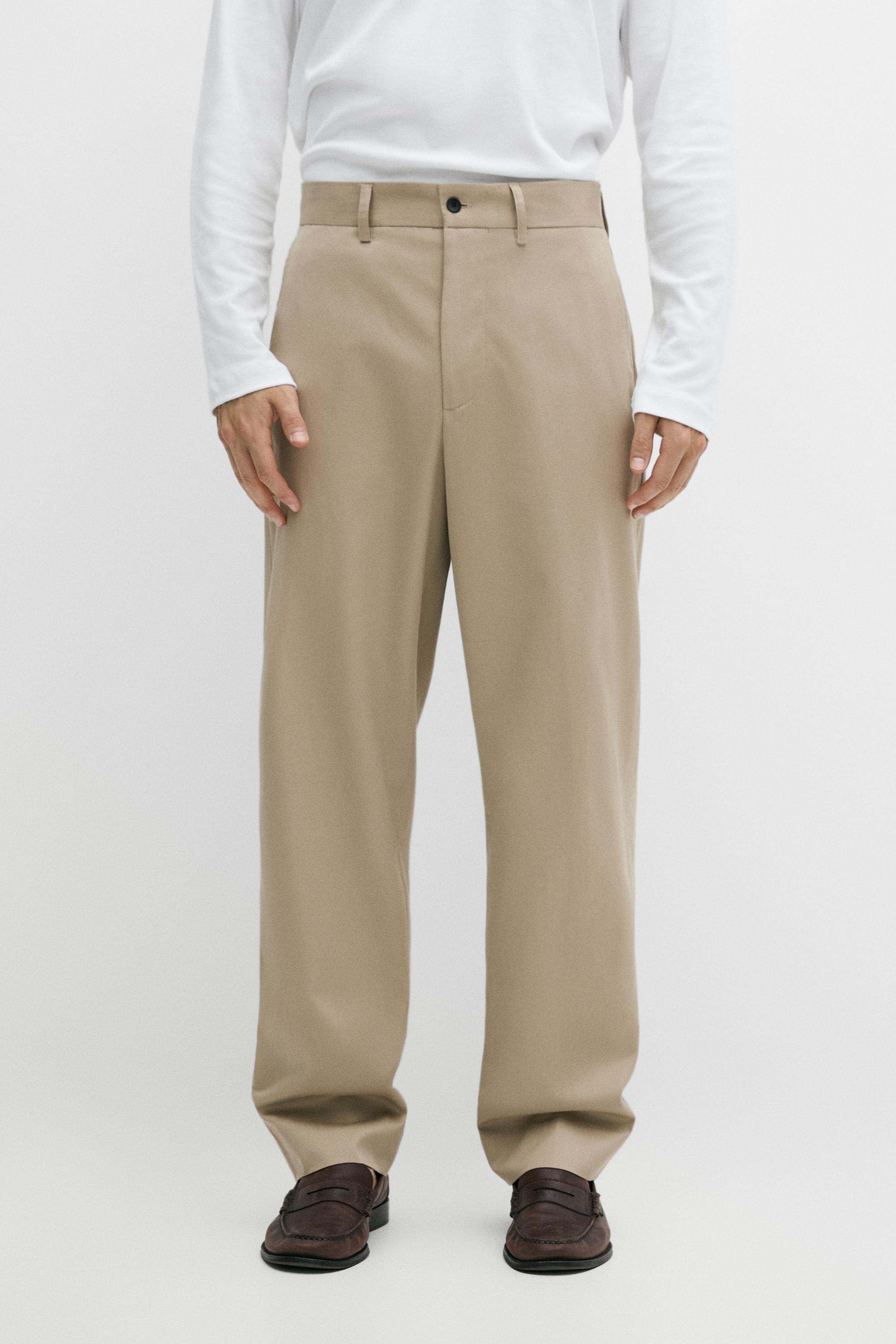 100% cotton wide-leg pants — KHAKI