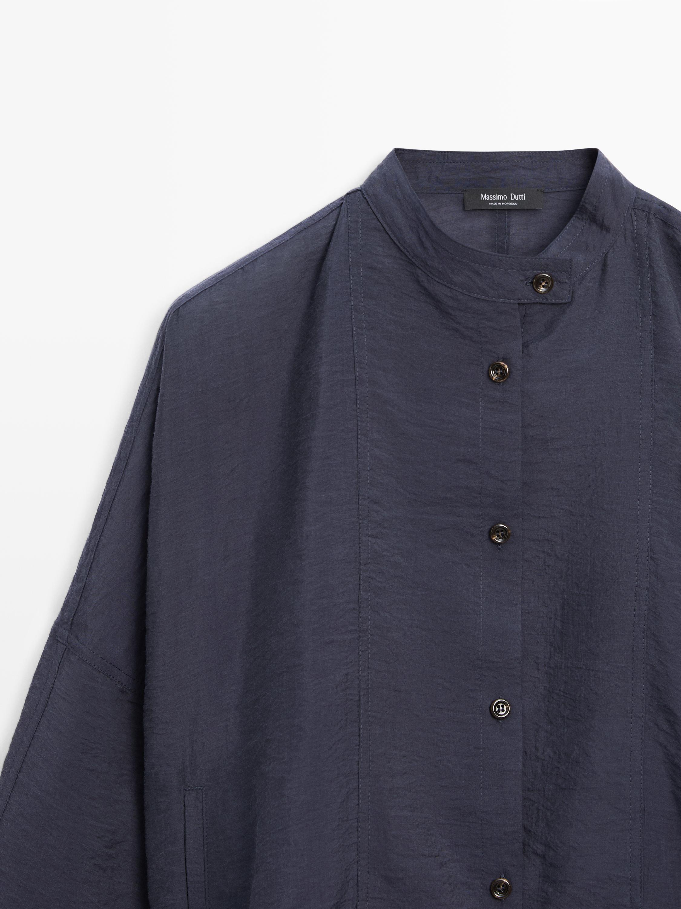 Stand collar bomber jacket with button details — MEDIUM BLUE