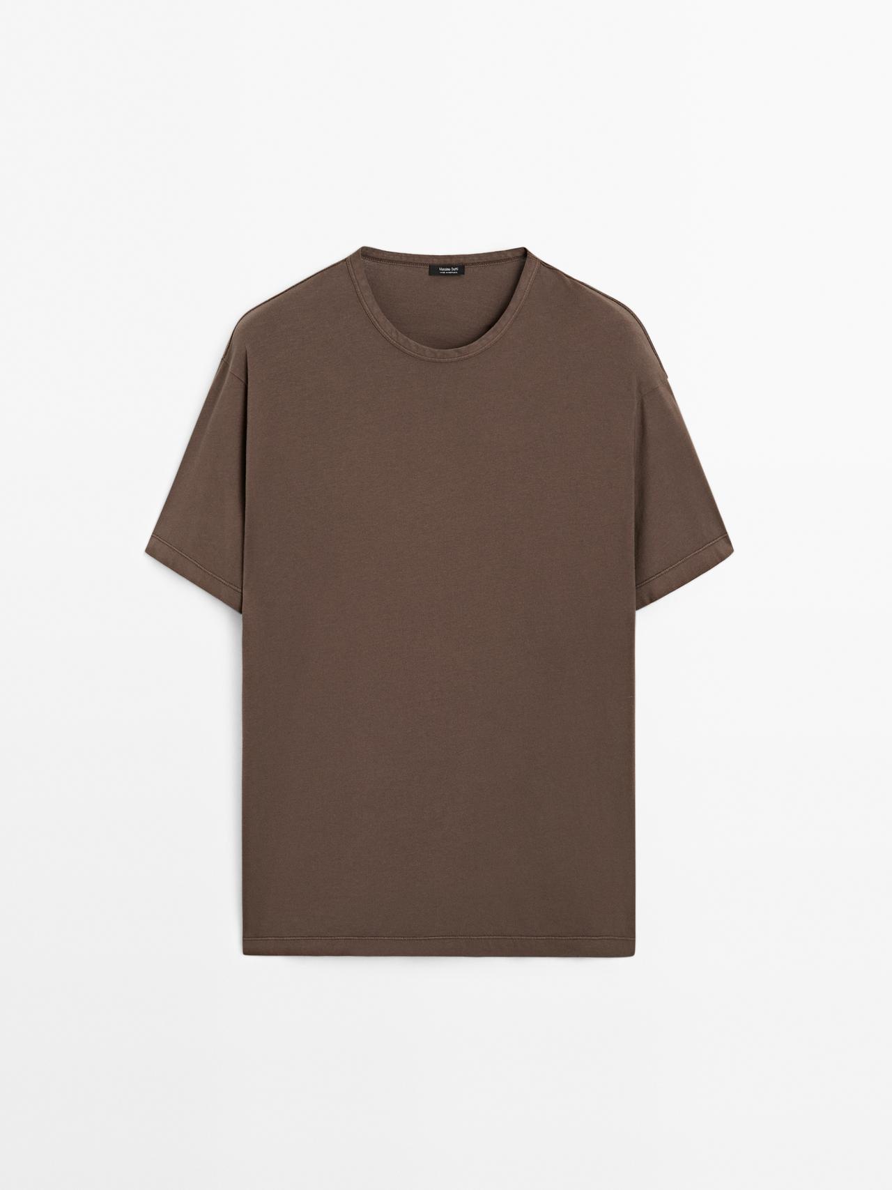 Massimo Dutti - Heren - T-Shirt Met Korte Mouw En Versleten Effect - Oranje - L