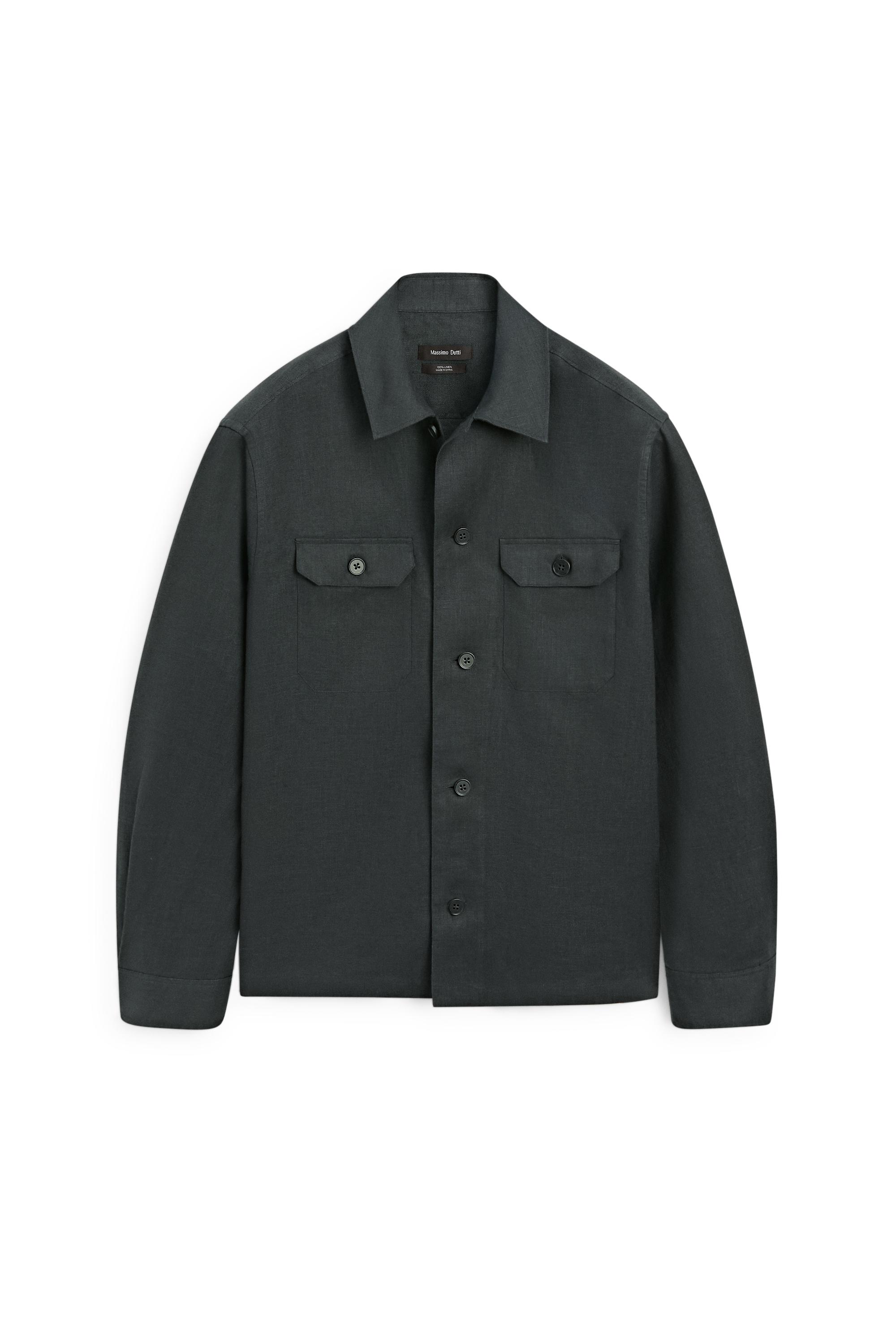 Total look linen overshirt with pockets — PETROL BLUE