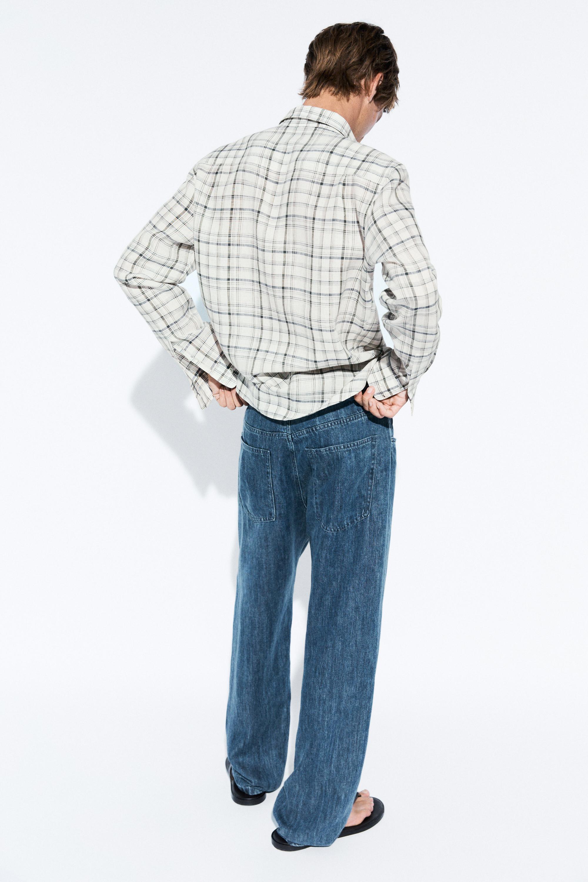 100% linen check shirt — CREAM
