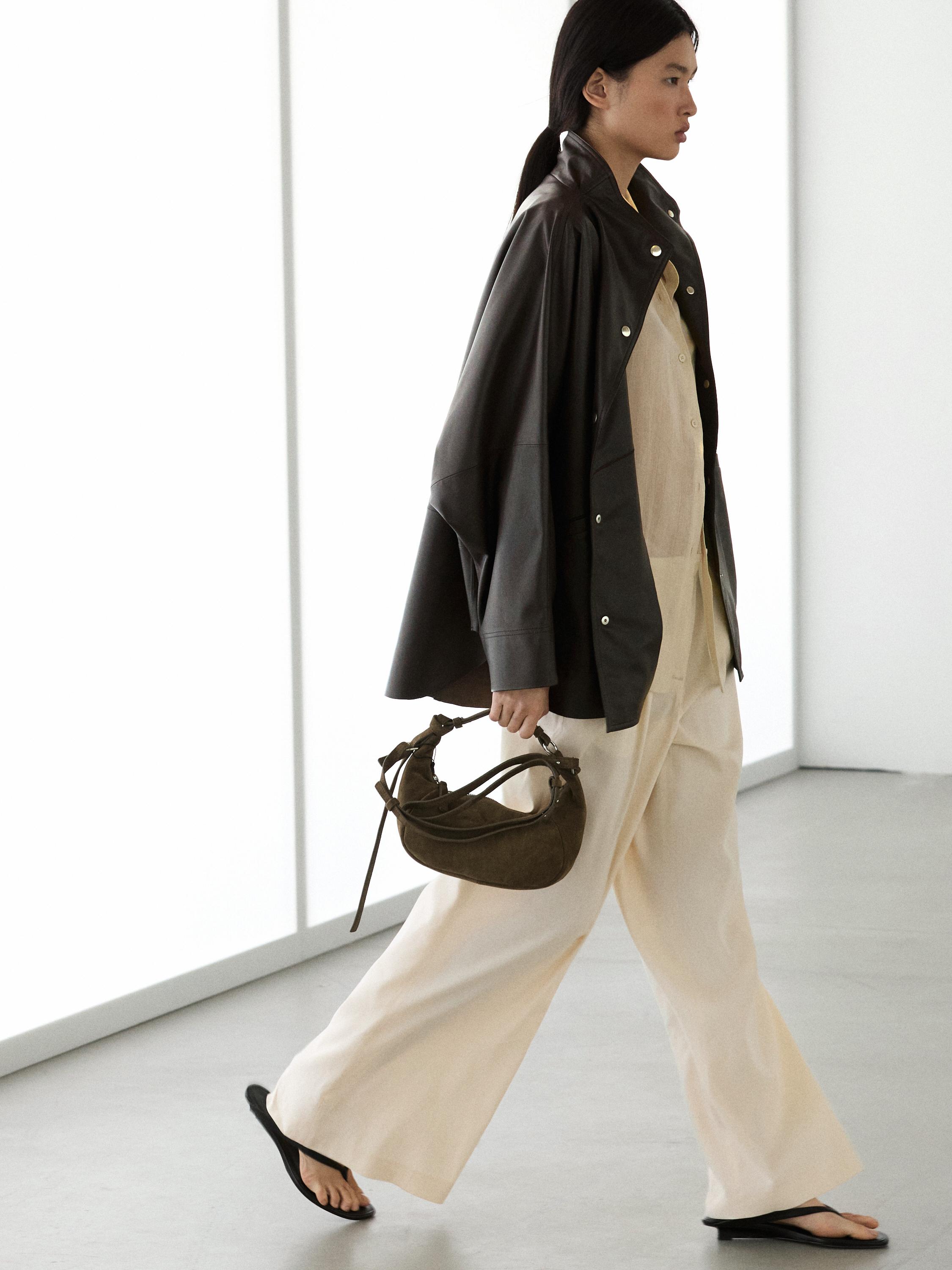Nappa leather cape jacket — BROWN