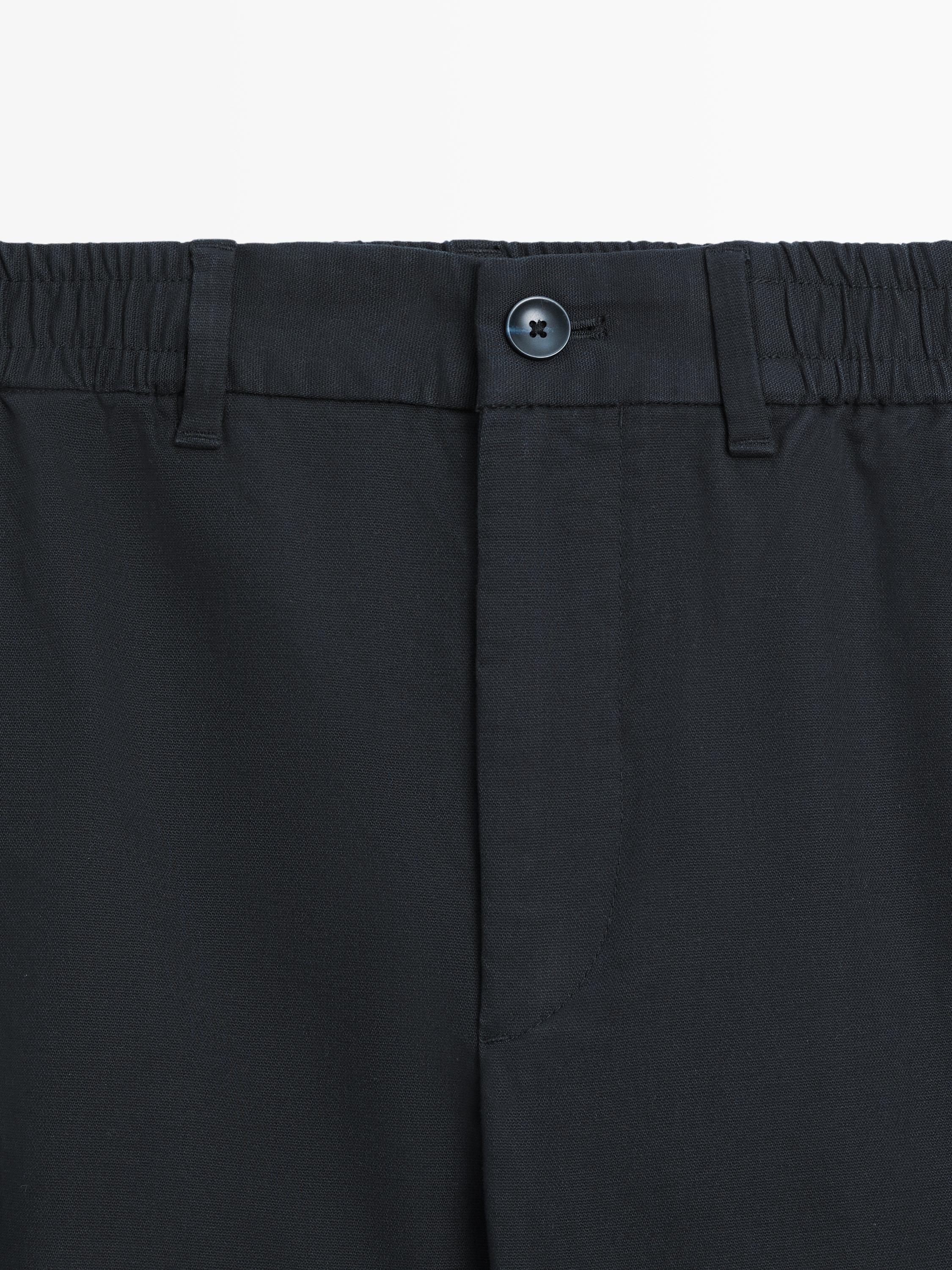 Cotton blend jogger fit trousers — NAVY BLUE