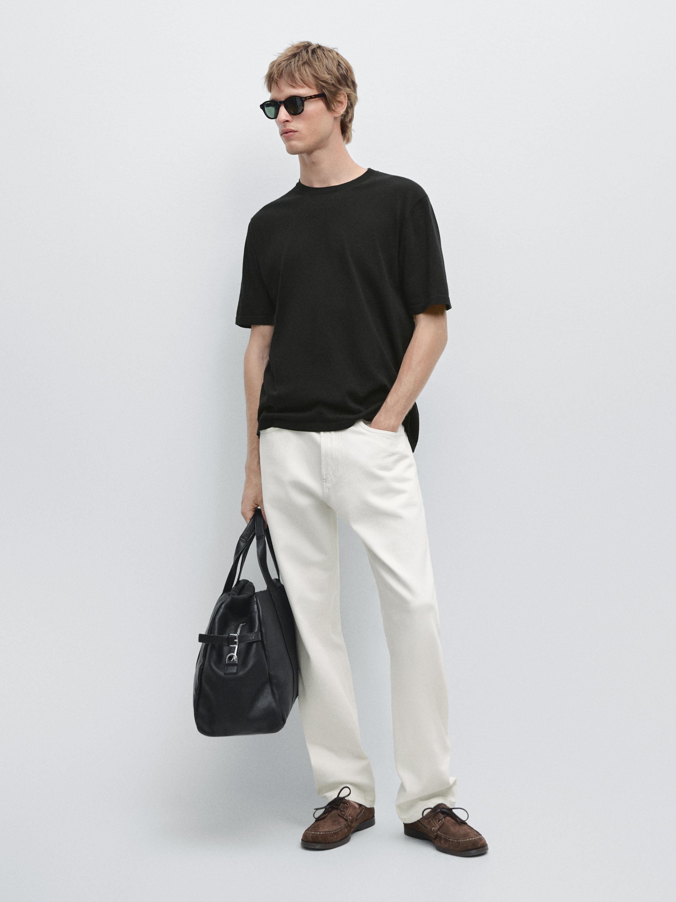 100% cotton short sleeve knit sweater — BLACK
