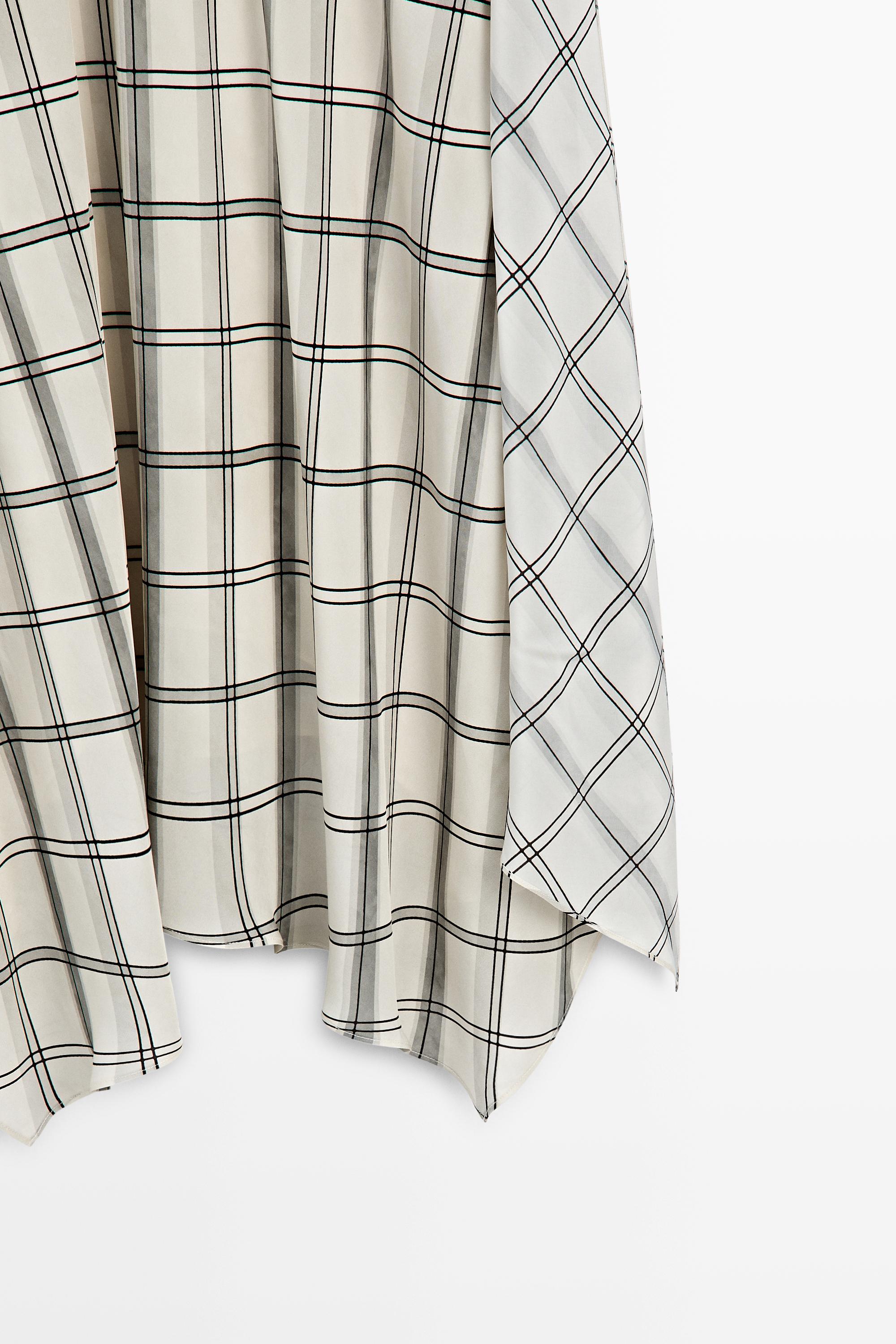Asymmetric midi skirt with check detail — WHITE
