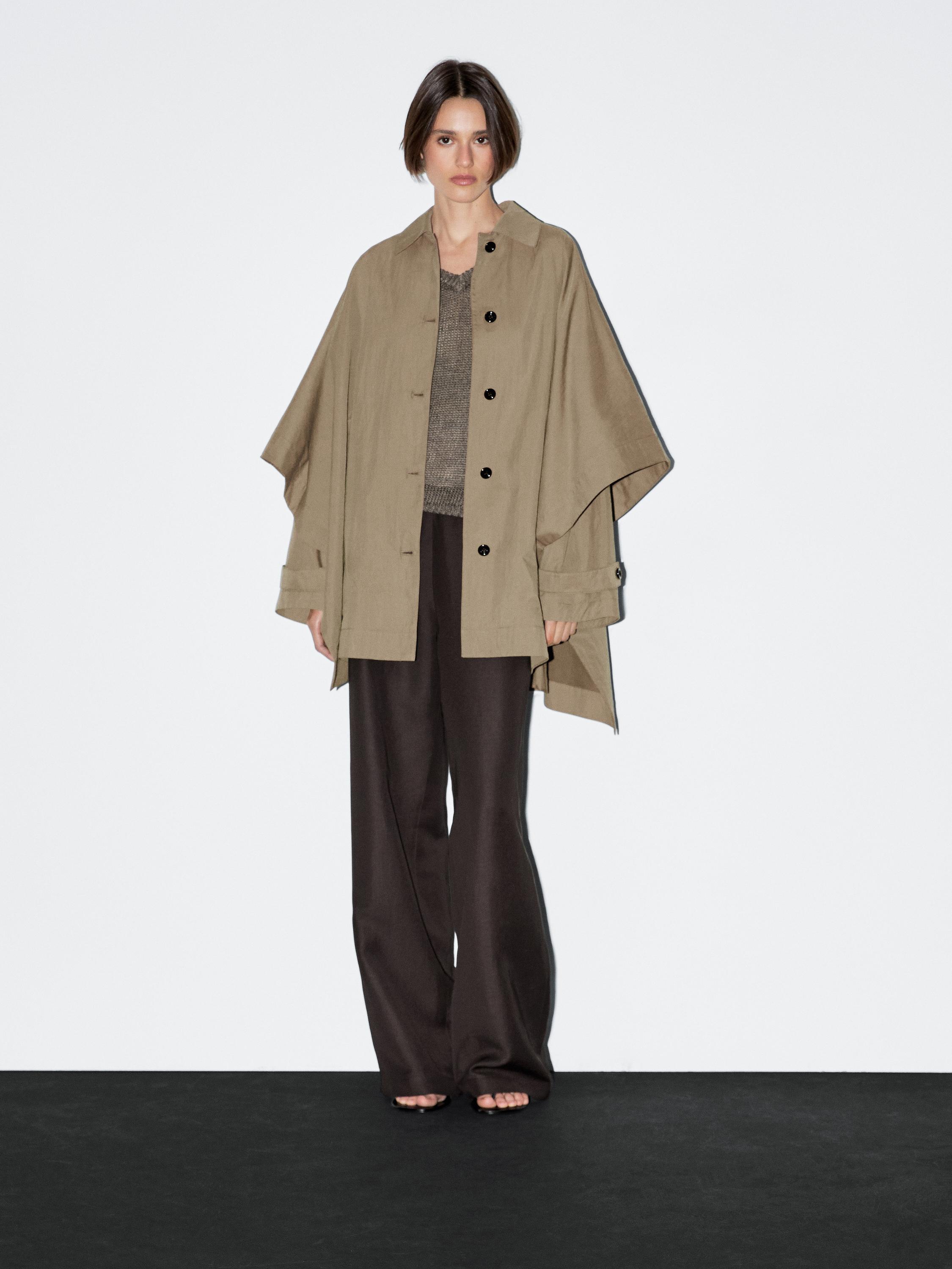 Тренч с накидкой и длинными рукавами